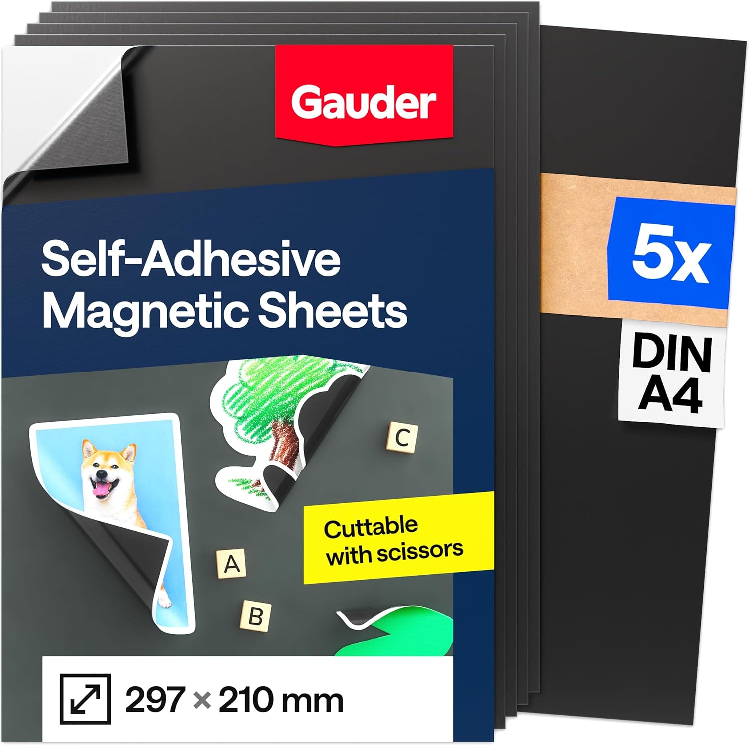 Detalle de GAUDER Self-Adhesive Magnetic Sheets – Cuttable Magnet Paper (A4, 5 Pack)