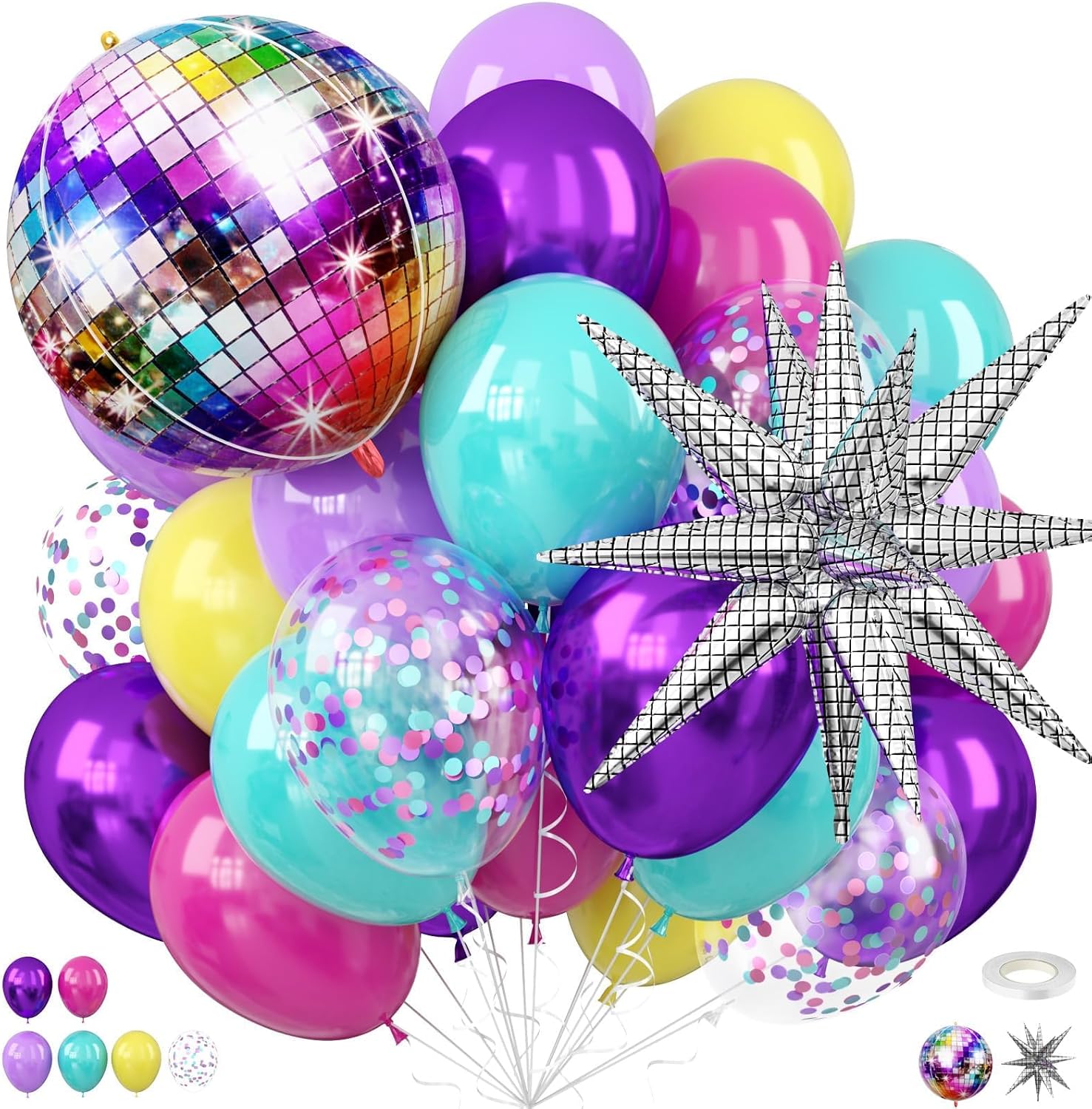 Detalle de FEYG 12-Inch Balloon Set, 32 Count, with Confetti and 18-Inch Foil Balloons