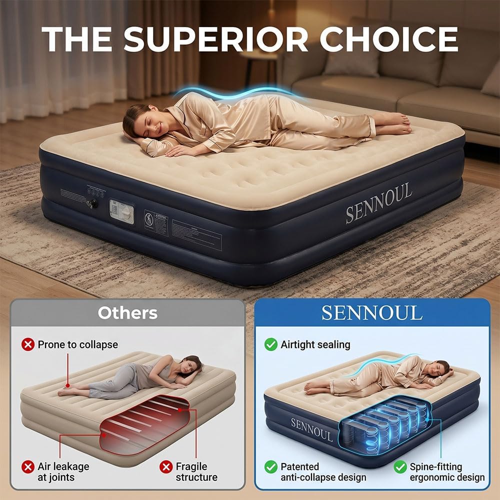 Detalle de SENNOUL Air Mattress Queen 16" inflatable bed