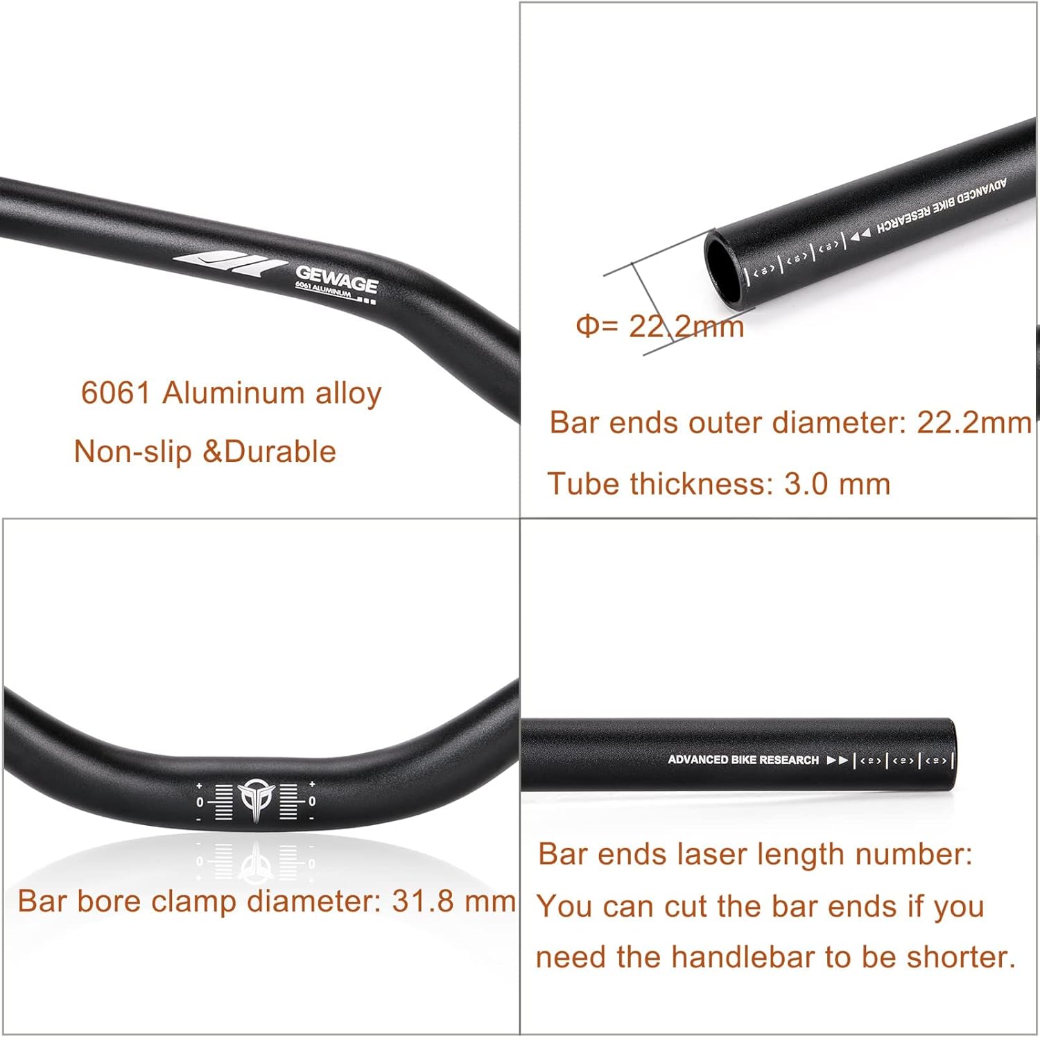 Thumbnail 4 de GEWAGE Guidon Riser en aluminium pour vélo (780 mm) – compatible potence 31,8 mm, hauteur réglable 70 mm