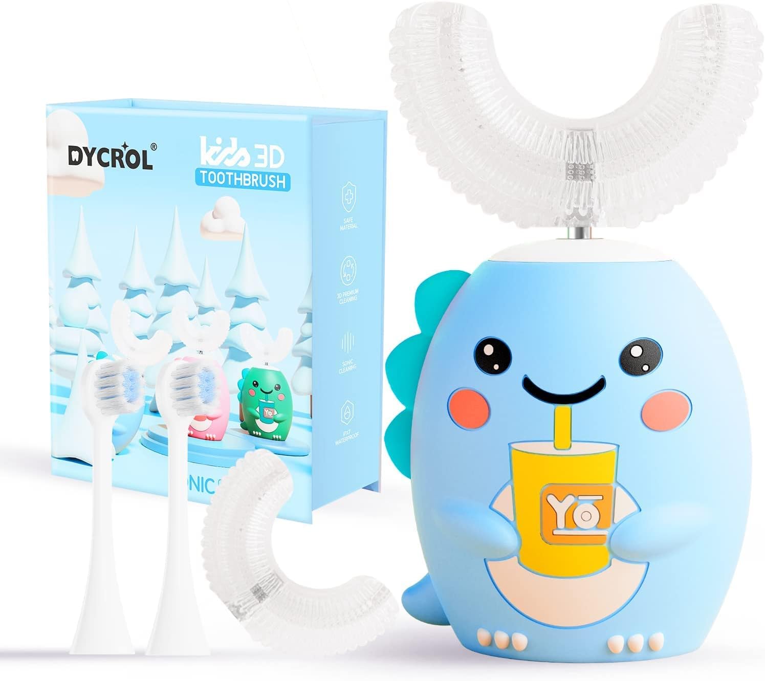 DYCROL Kids U Shaped Electric Toothbrush with 4 Brush Heads (2-6 Age, Blue)