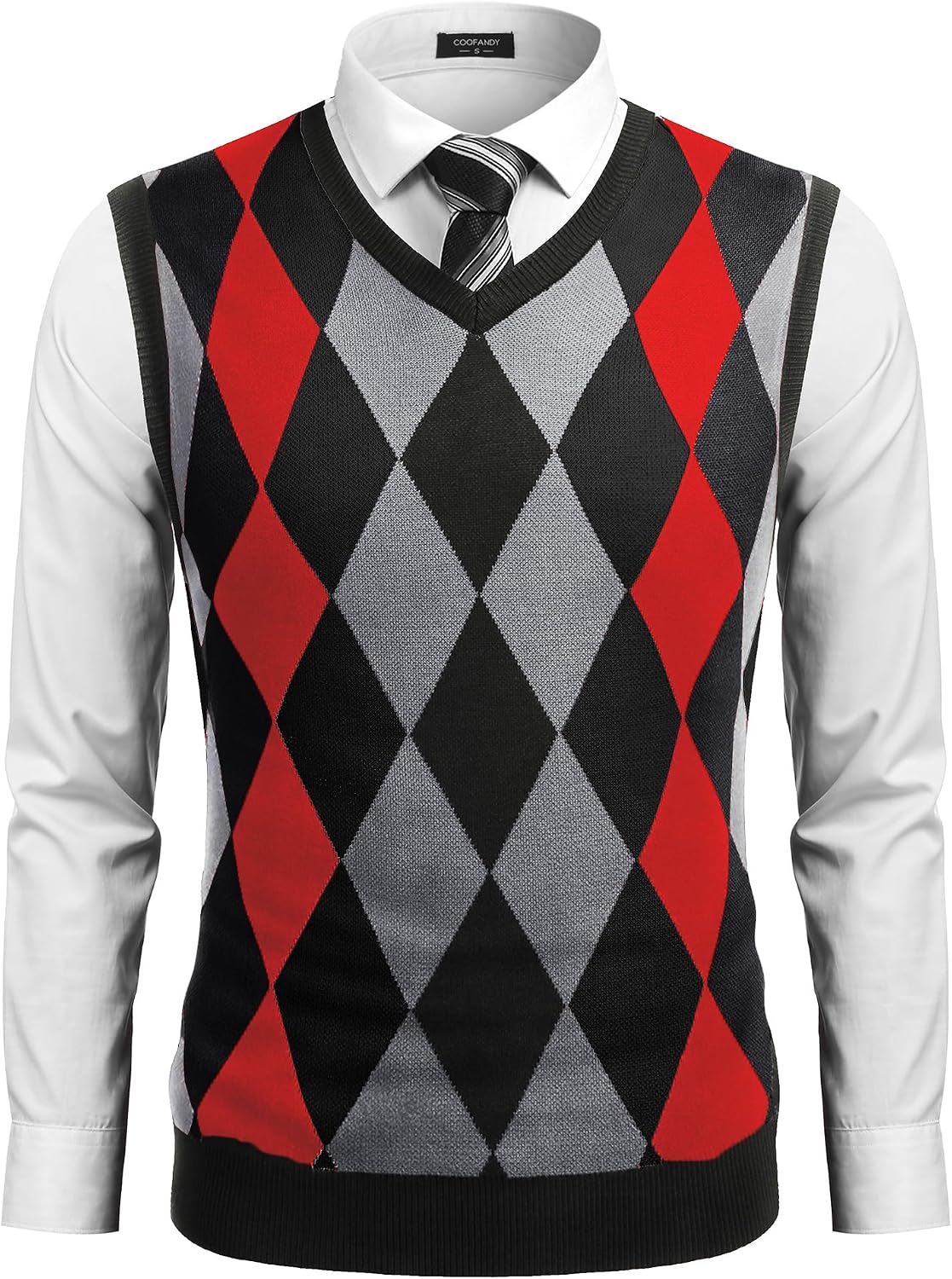 Detalle de COOFANDY Men's Argyle Sweater Vest, Slim Fit V-Neck Knit
