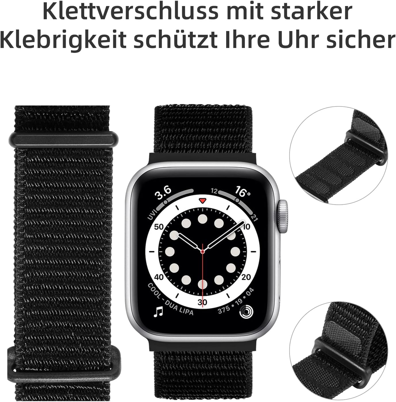 Detalle 2 de Maledan Cinturino Nylon Compatibile Apple Watch 38/40/41mm e 42/44/45/49mm – Nero