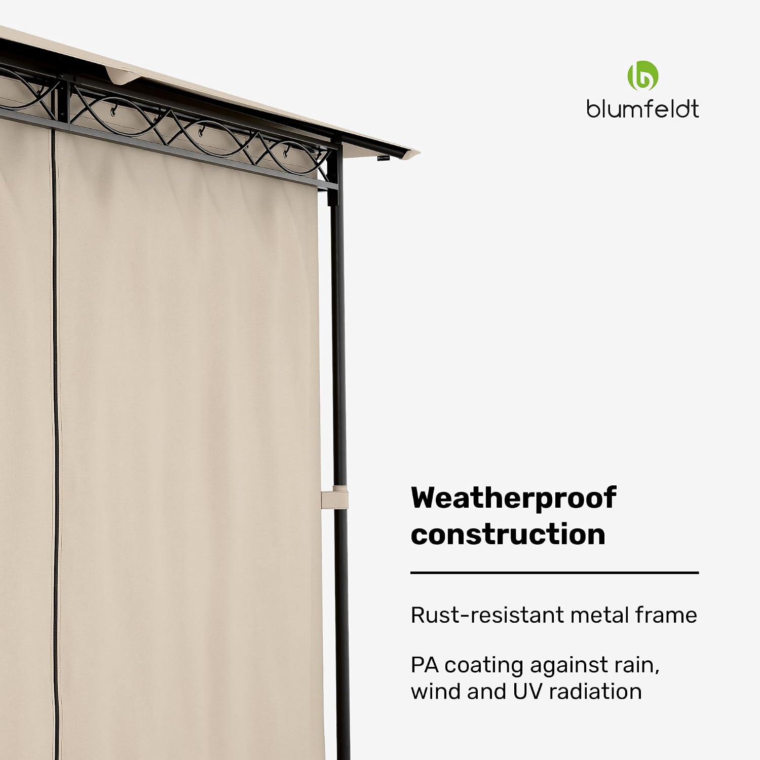 Detalle de blumfeldt Mondo 3x4m gazebo with steel frame, curtains and UPF 30+