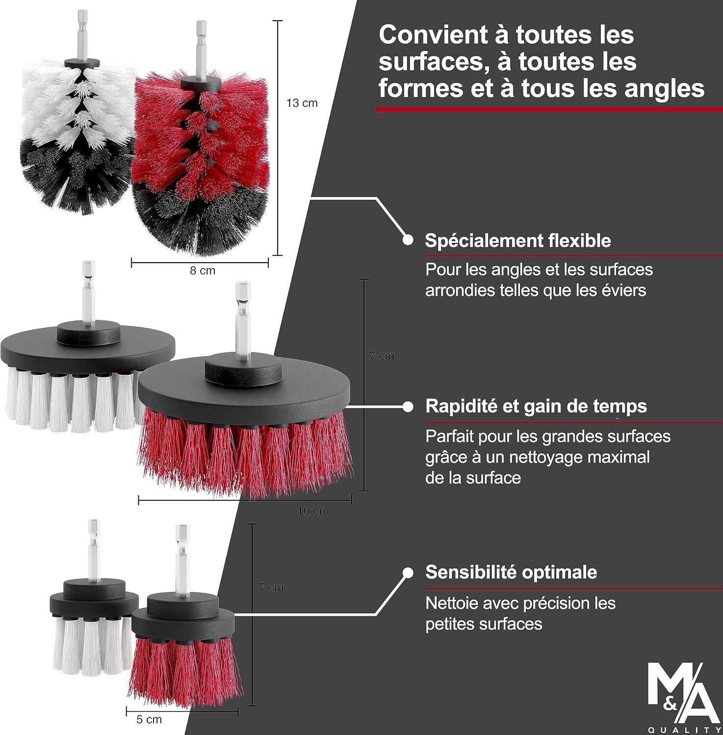 Thumbnail 4 de Brosse Nettoyage perceuse sans Fil – Poils Souples et Durs pour Voiture, Tissus et Jantes