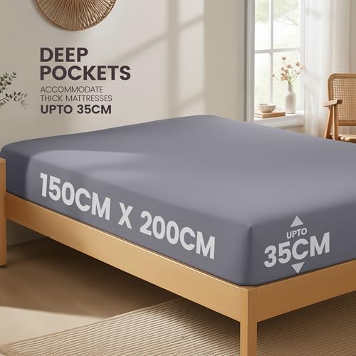 Thumbnail 1 de Utopia Bedding King Size Fitted Sheet in Grey with 35cm Deep Pockets