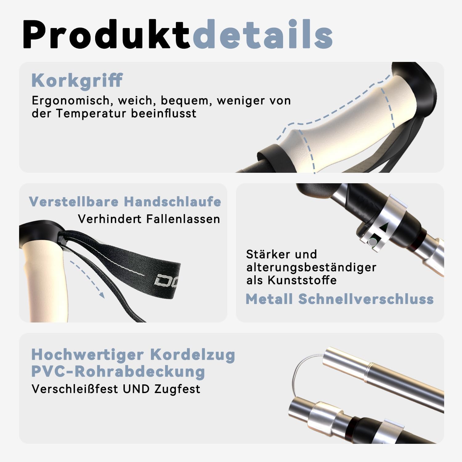 Thumbnail 4 de DOBESTS Wanderstöcke – faltbare Aluminium-Nordic-Walking-Stöcke, 110–130 cm, 300 g, inklusive Gummipuffer und Tragetasche