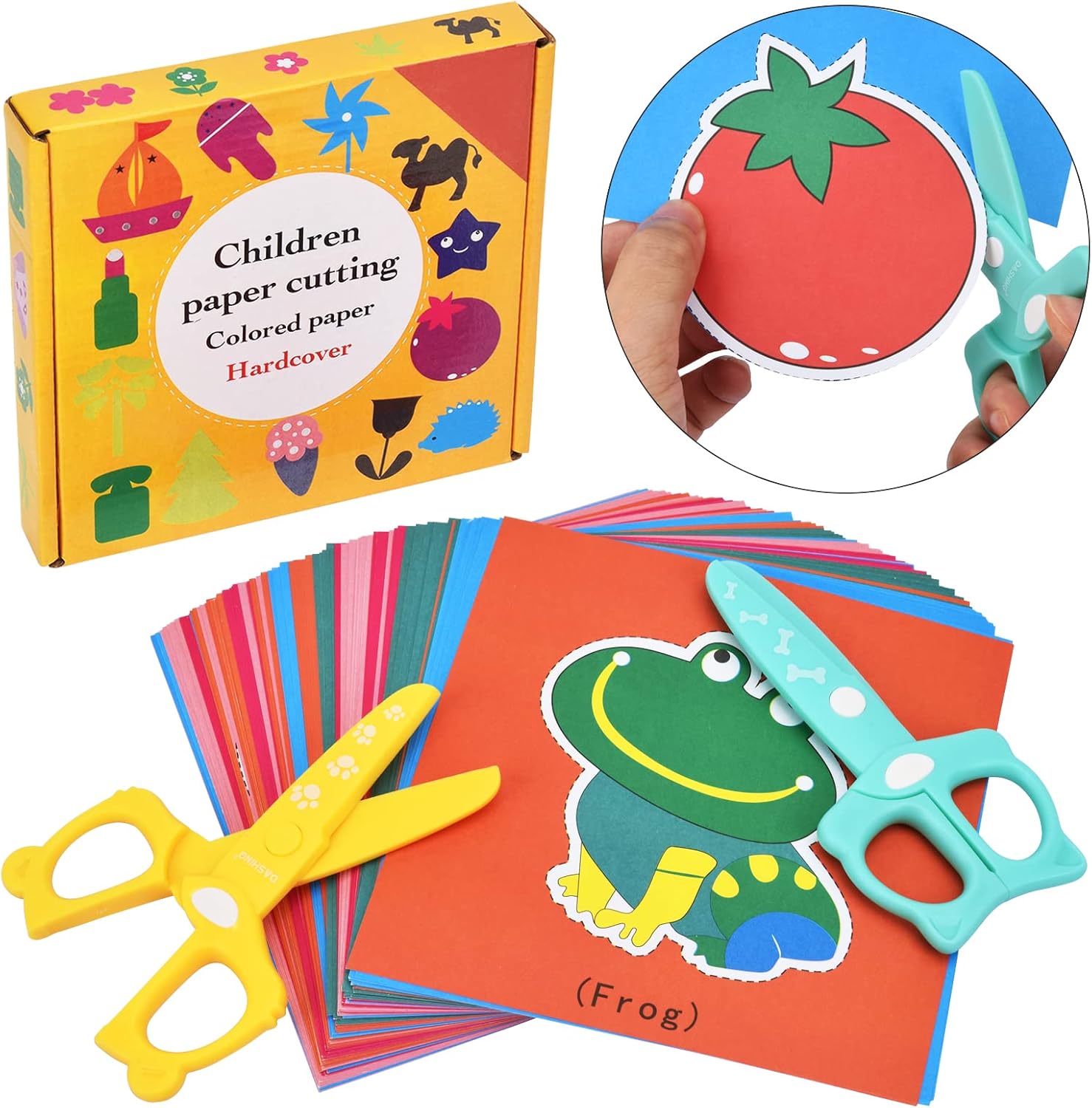 Detalle de DealKits Papierschnitt-Set mit 2 Scheren & 48 Blatt Papier – Lernset für Kinder ab 3 Jahren