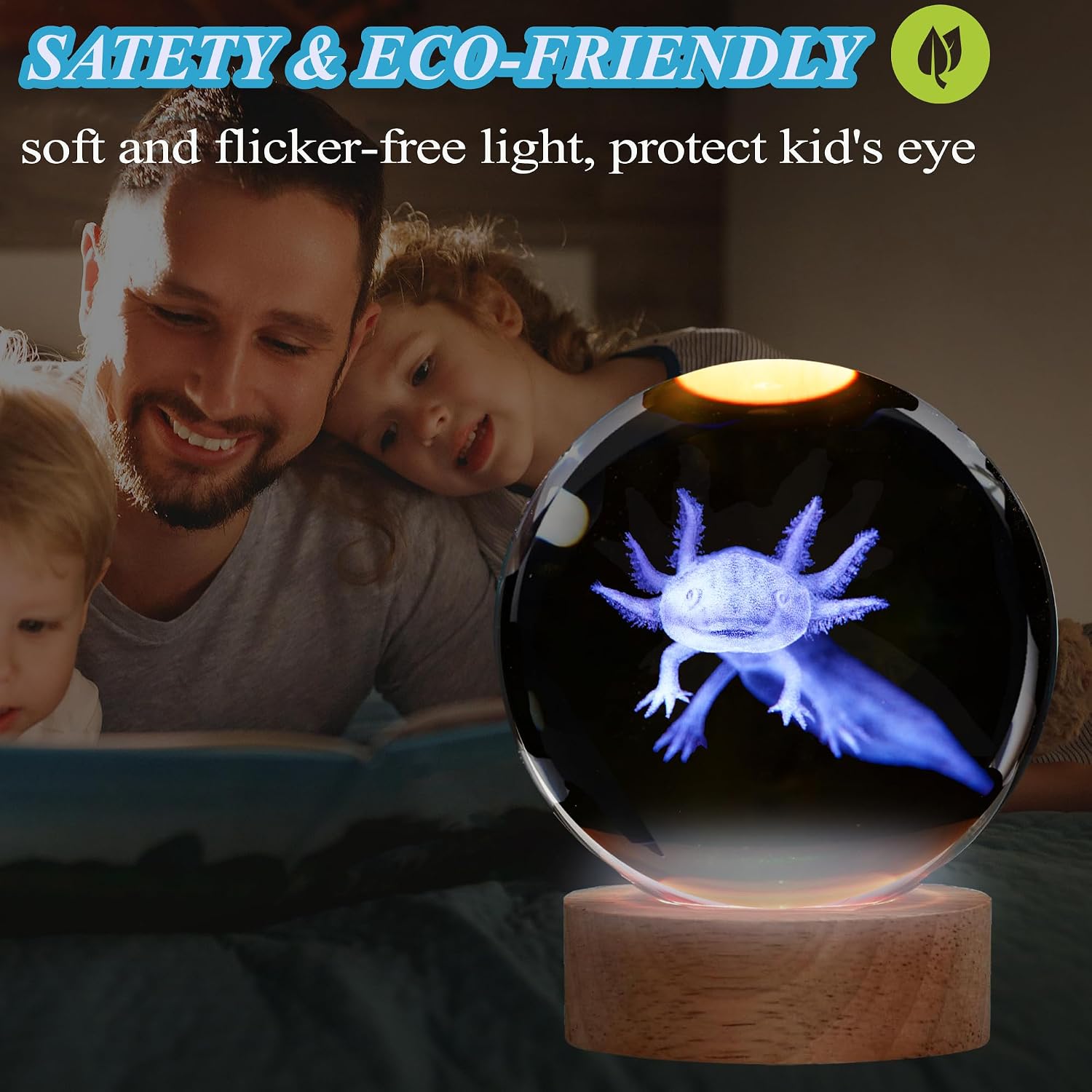 Detalle 2 de Axolotl Nachtlicht 3D K9 Crystal Lampe mit Fernbedienung 16 Farben