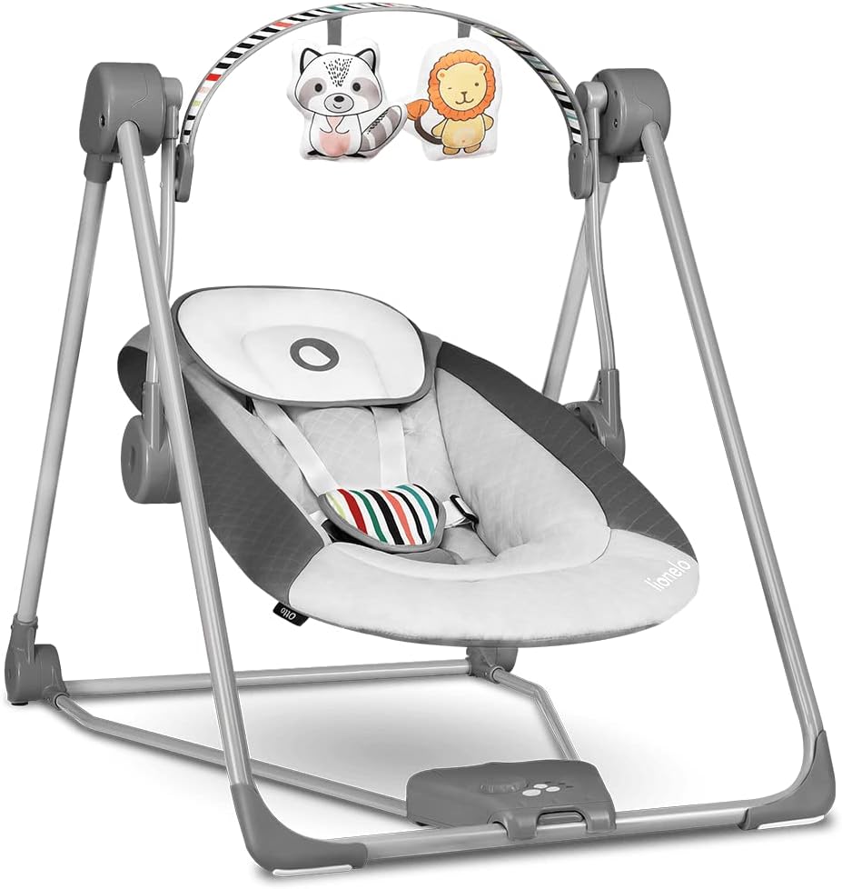 Lionelo Otto: Dondolo per Neonati e Bambini fino a 9 kg, con 4 Suoni Naturali, 5 Velocità, Cinture a 5 Punti e Posabilità Portatile