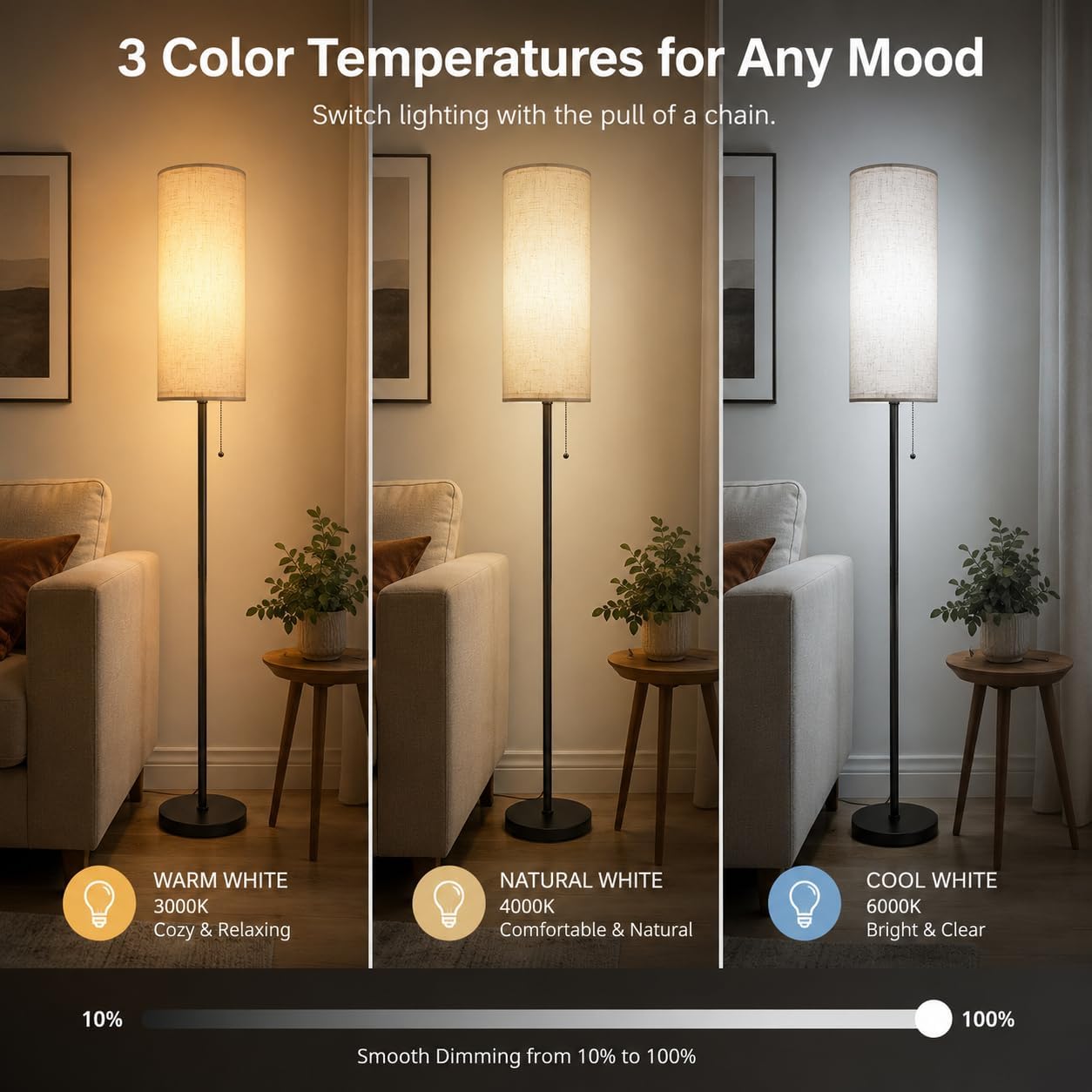 Thumbnail 2 de IPARTS EXPERT LDD-5 68-Inch Floor Lamp with Linen Shade and 3 Colour Settings