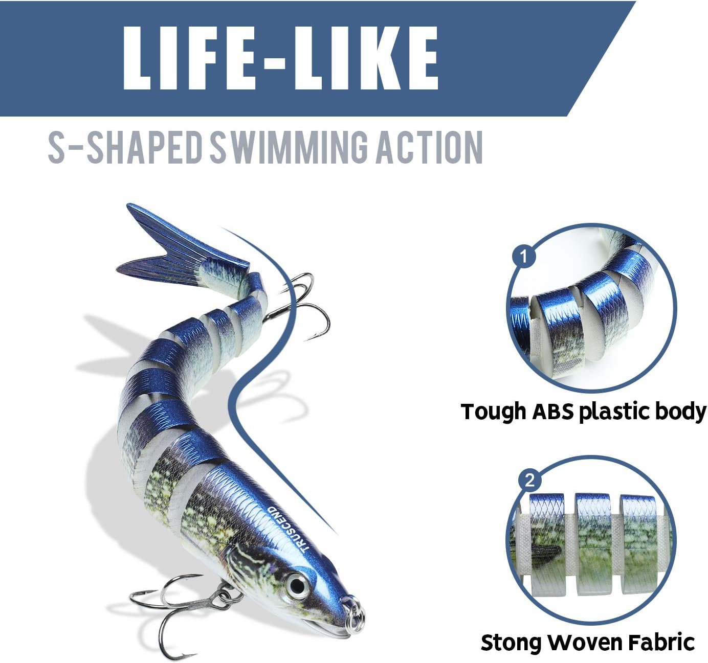 Thumbnail 3 de TRUSCEND Leurres swimbait réalistes à enfoncement lent (10 segments) pour eau douce & eau salée
