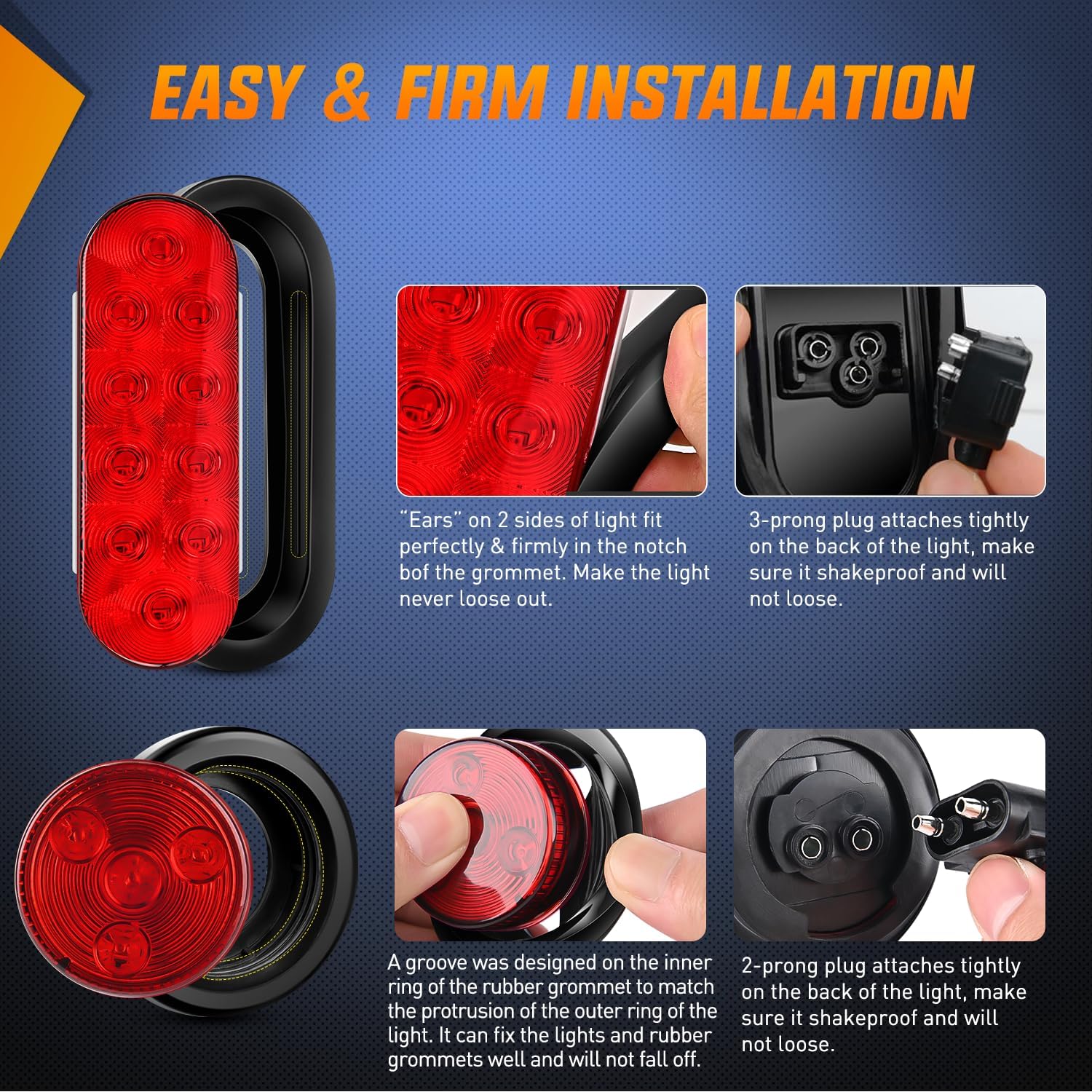 Detalle 2 de Nilight 6-Inch Oval Trailer Light Kit with 9-LED ID Bar and Round Side Markers (12V)