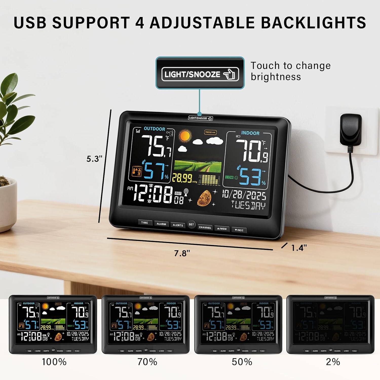 Detalle de BluSon BJ8284 Weather Station with Color Display, Wireless Sensor and Atomic Clock