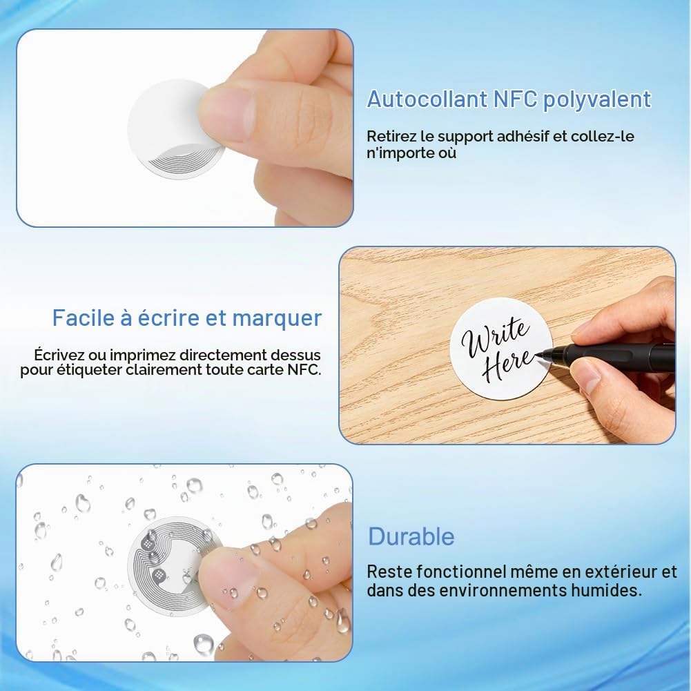 Detalle 2 de OFFCUP NTAG213 NFC-stickers, rond, 25 mm, 144 byte, zelfklevend, 50 stuks