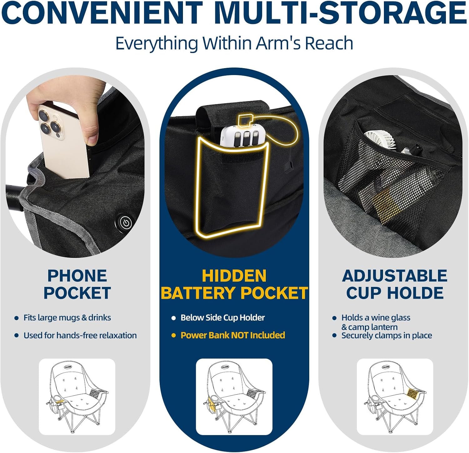 Thumbnail 6 de Coldbee PW-RC749C-HS1 Heated Oversized Camping Chair, USB Heating, 500-lb Capacity