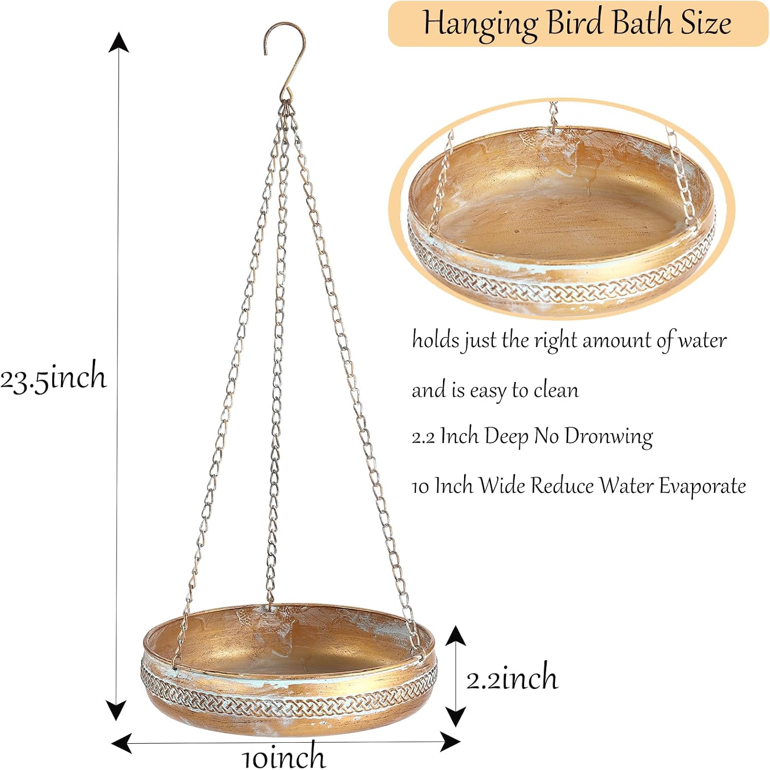 Detalle 2 de Hanging Bird Bath, 10-Inch Iron