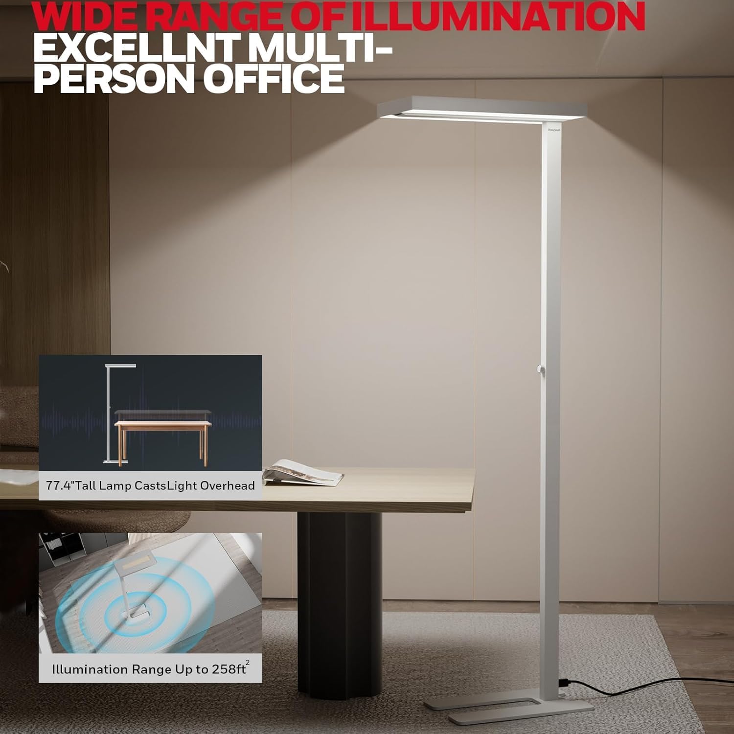 Detalle de Honeywell 155W LED Floor Lamp - 02E MAX Sunturalux Eye-Care Tall Standing Light