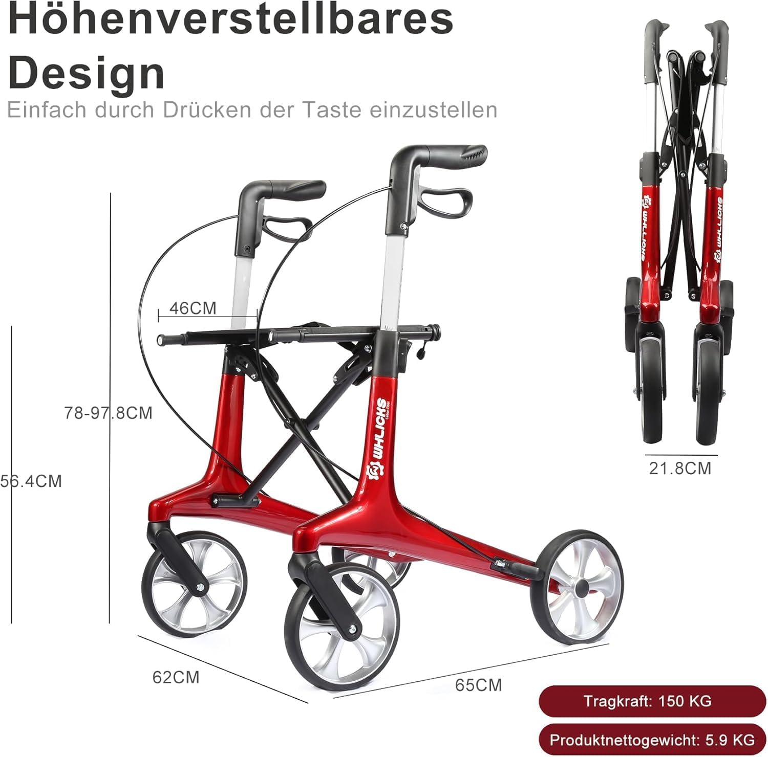 Thumbnail 5 de Carbon Rollator Faltbar und Leicht mit Sitz – Ultraleichtes Gehhilfe für Senioren