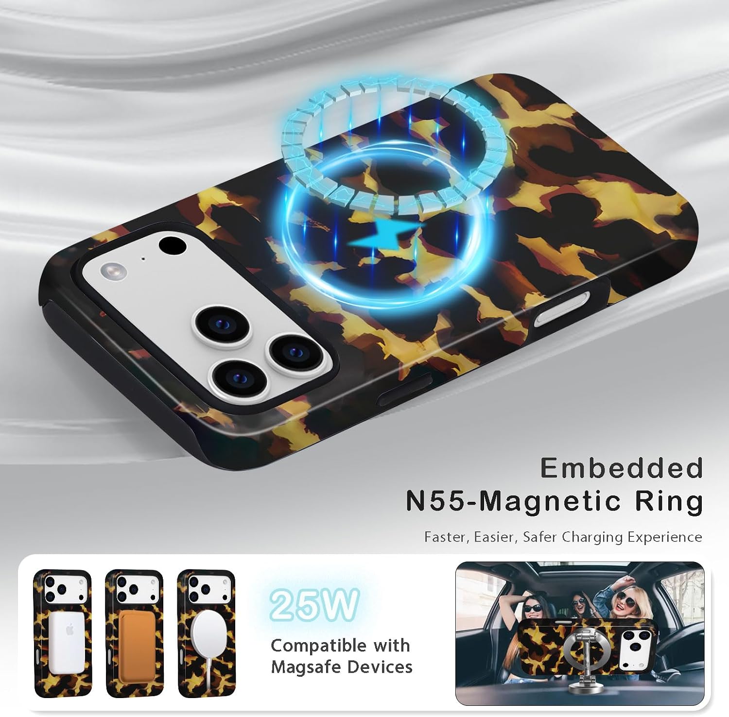 Detalle de Amzfield Magnetic Case for iPhone 17 Pro - Tortoise Shell Leopard Print (Yellow)