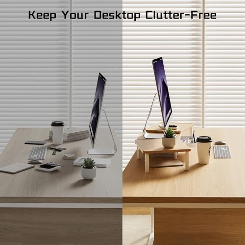 Thumbnail 6 de ETHU Dual Monitor Stand Riser with Drawer 75-103.4cm, Oak