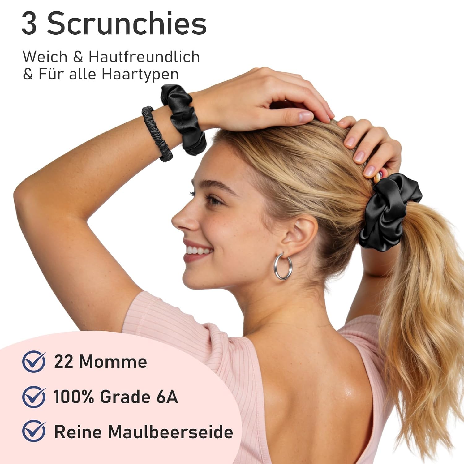 Detalle 2 de Litbear 3er Set Maulbeerseide Scrunchies 🎀