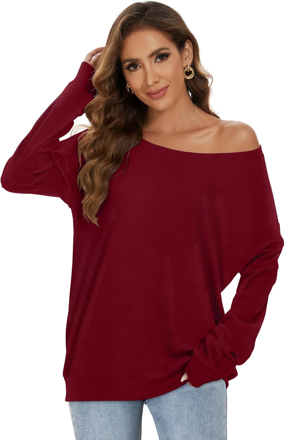Detalle 2 de CHICALLURE Women's Off-the-Shoulder Oversized Sweatshirt Tunic, Long Sleeve