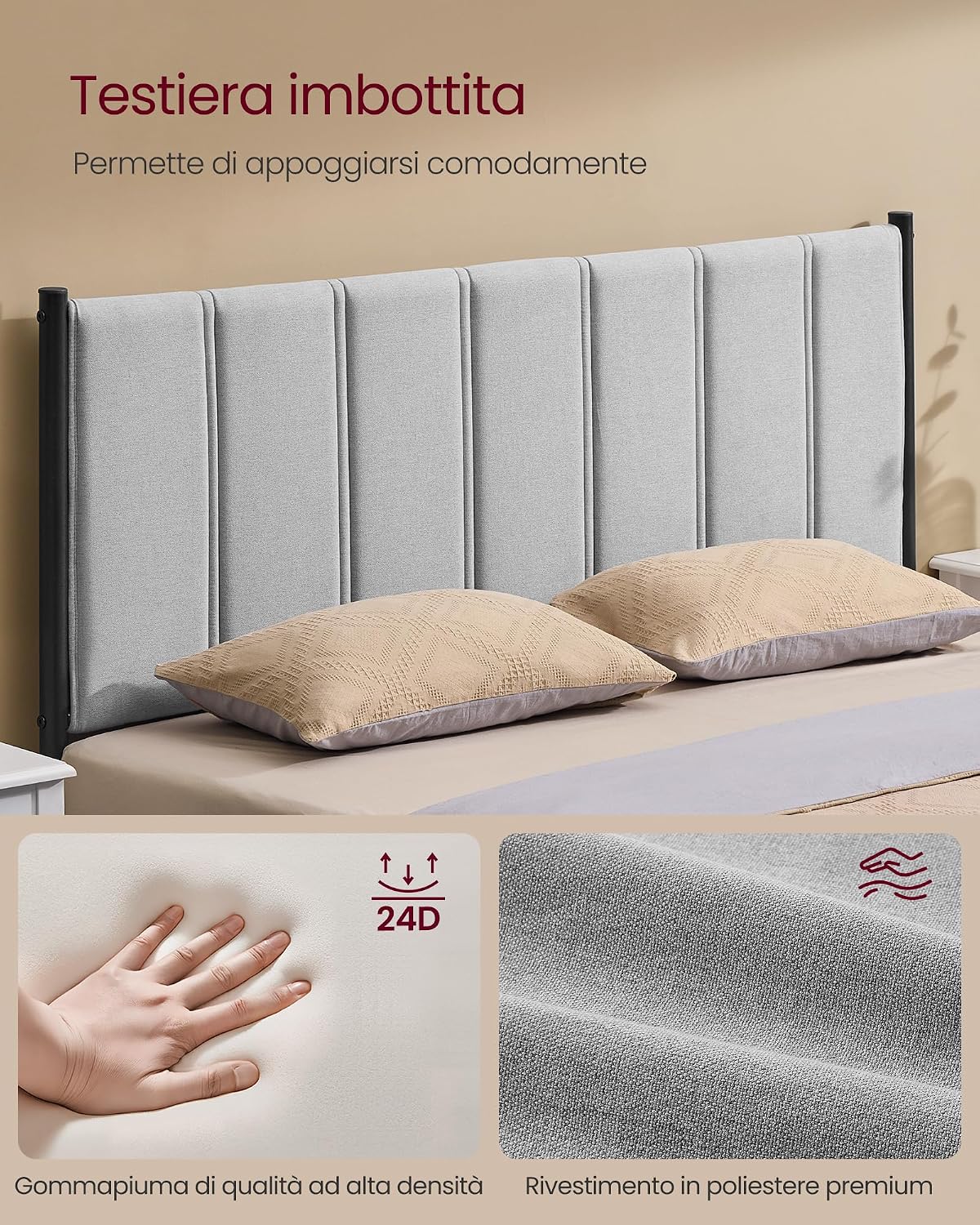 Thumbnail 3 de VASAGLE RMB974G01 Struttura Letto Matrimoniale 140x200 Grigio Tortora