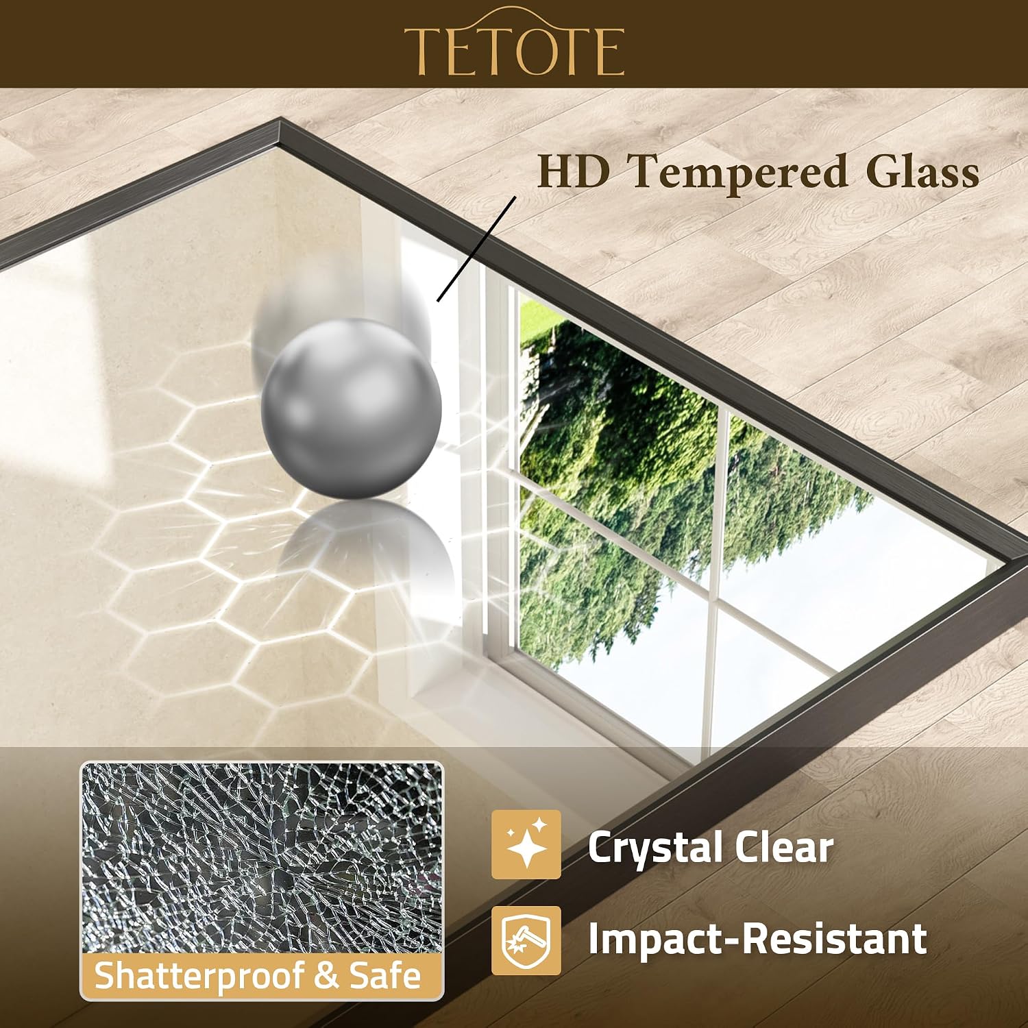 Detalle de TETOTE Black Bathroom Mirror for Over Sink 24" x 30" – Matte Black Rectangle Frame, Tempered Glass, Beveled Edge