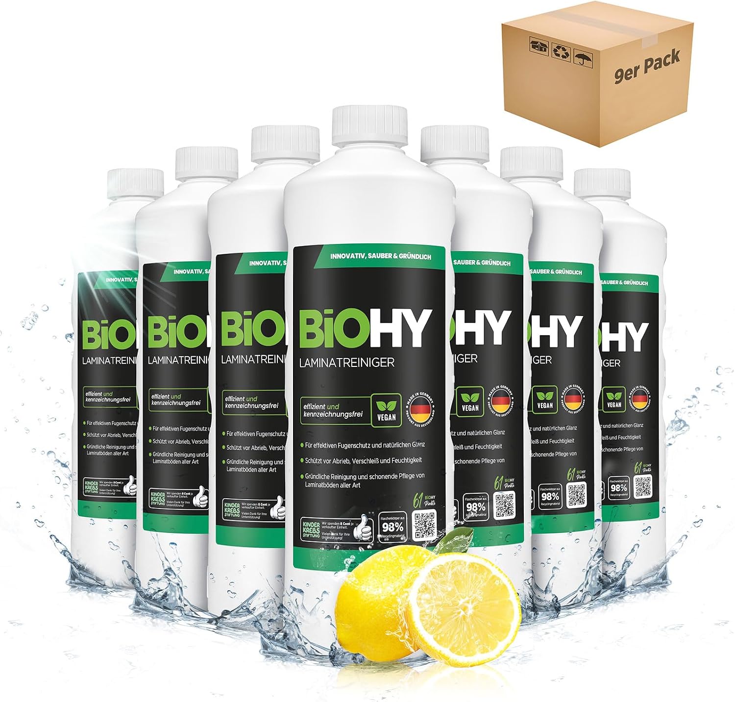 Detalle de BIOHY Laminaatreiniger, 9 x 1 l, concentraat dat snel droogt en hervervuiling vermindert