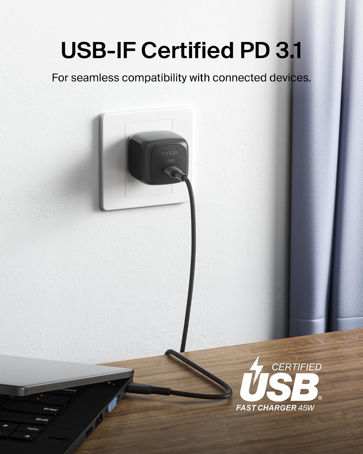 Detalle de Belkin 45W USB-C Charger Block (2-Pack) with USB-C Cable Included — USB PD 3.1 PPS Fast Charging, Black