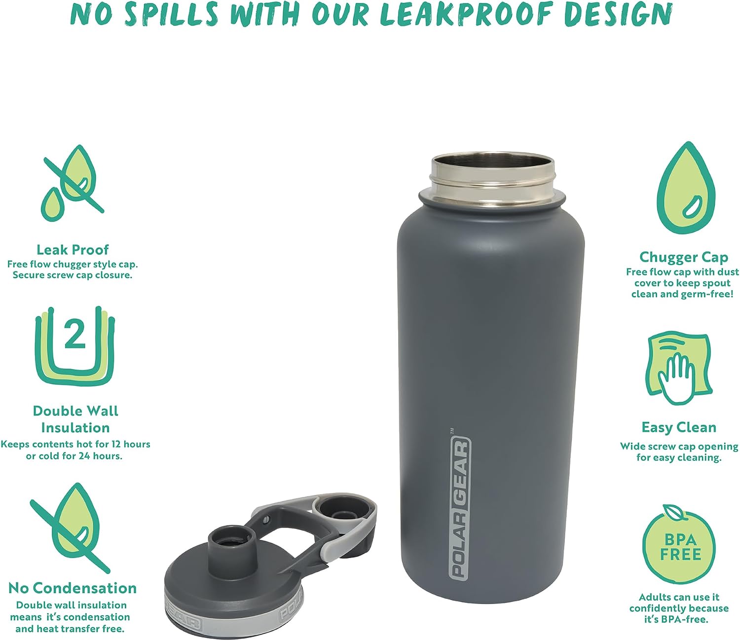 Detalle de Polar Gear Stainless Steel Water Bottle 1L (Graphite)