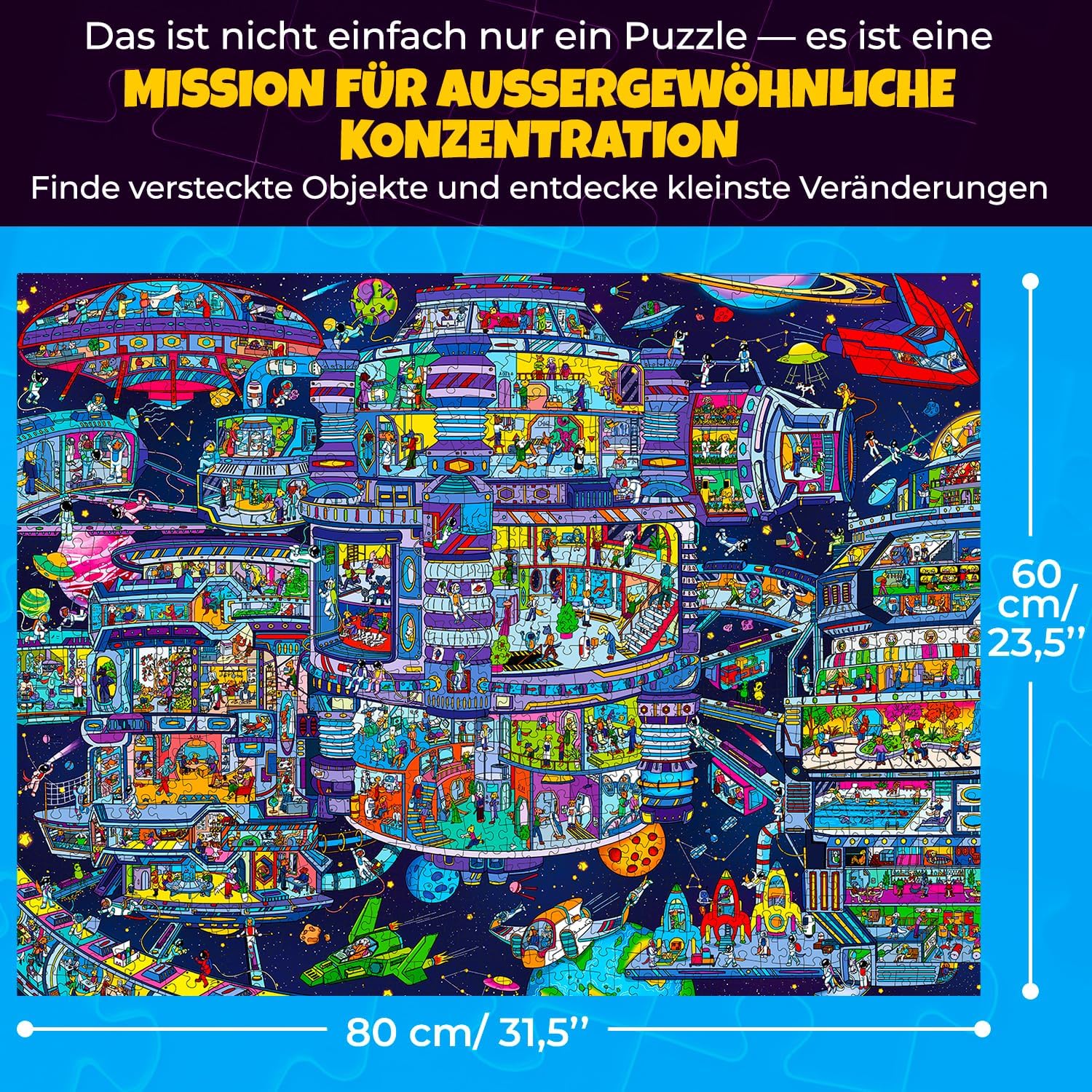 Detalle de QUOKKA Puzzle 1000 Teile Galactic Tails – Hochwertiges Raumfahrt-Abenteuer für Erwachsene