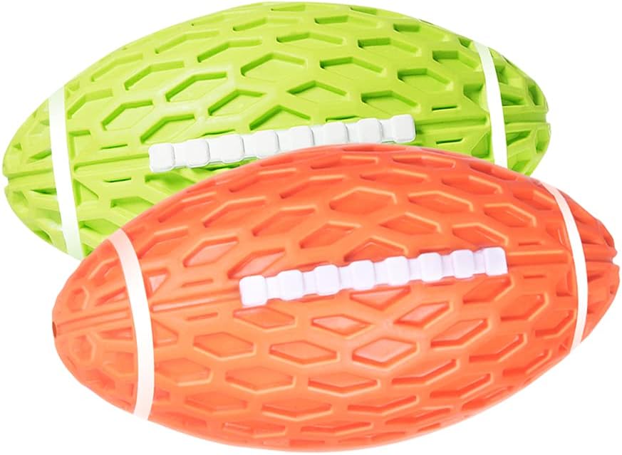 Thumbnail 6 de AUSCAT Squeaky Dog Ball for Aggressive Chewers (Tough Rubber Rugby Ball) – Green, Large, 5.5 in / 14 cm