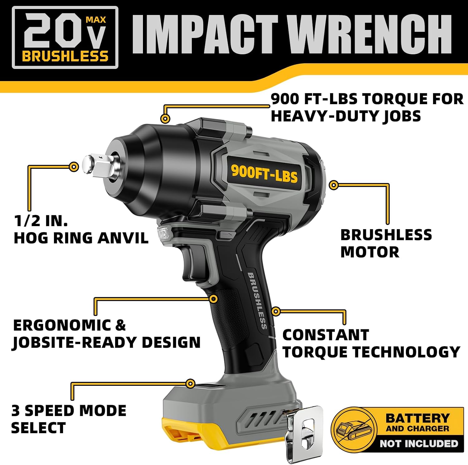 Detalle 2 de Neareen 9296-IW Cordless Impact Wrench, 1/2-Inch Brushless, 3-Speed