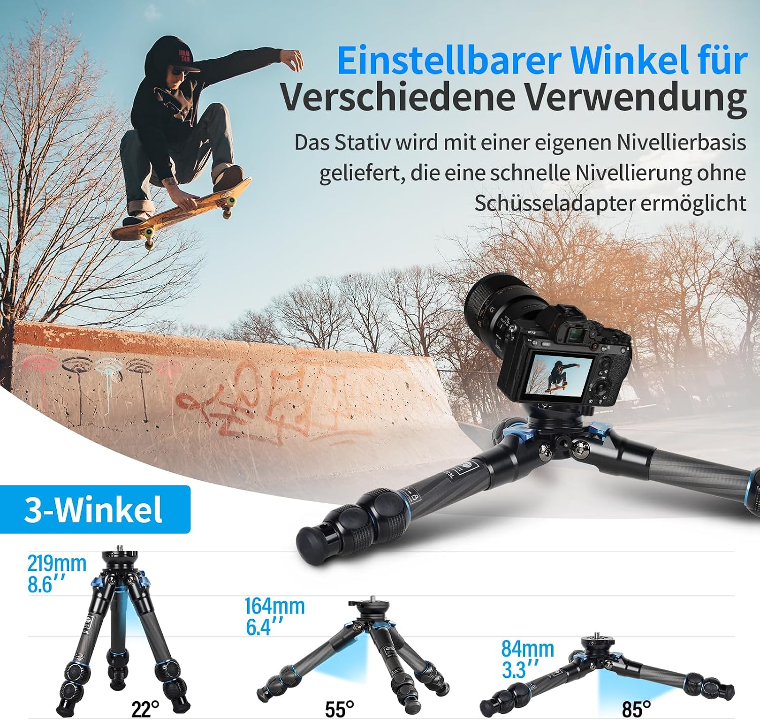 Thumbnail 6 de SIRUI AM-223L Carbon Mini Reisestativ mit Nivellierbasis – ultraleichtes Ministativ für spiegellose Kameras