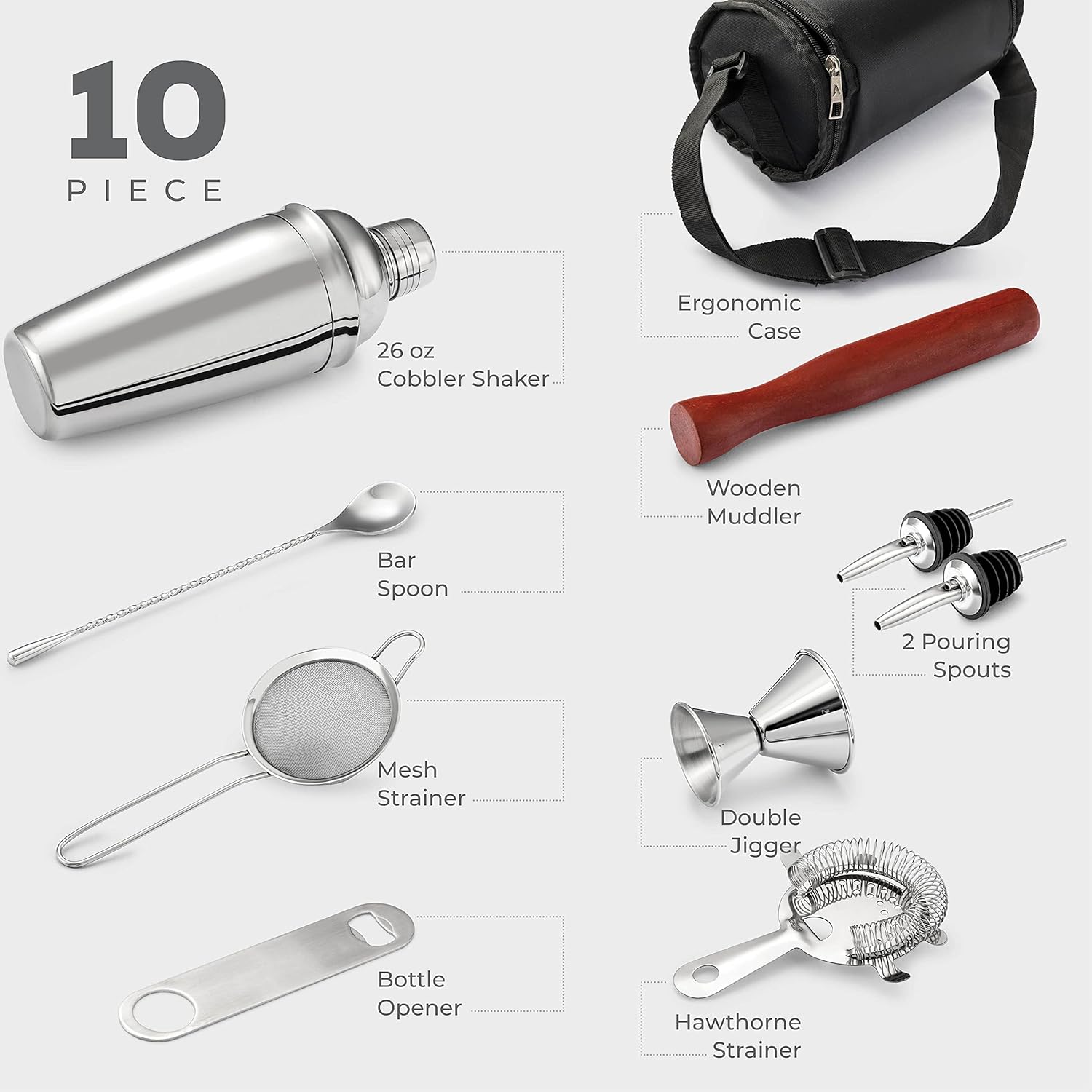 Thumbnail 5 de FineDine 10-Piece Cocktail Shaker Set with Travel Bag