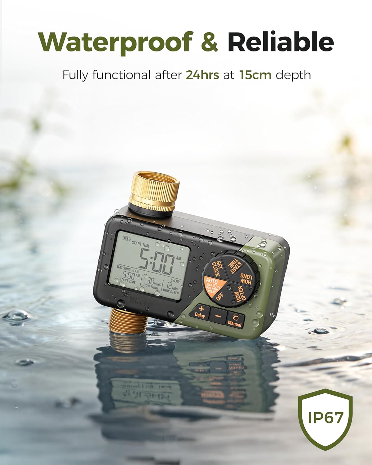 Thumbnail 4 de Diivoo Water Sprinkler Timer with Brass Inlet & Outlet – weekly irrigation with rain delay and manual watering