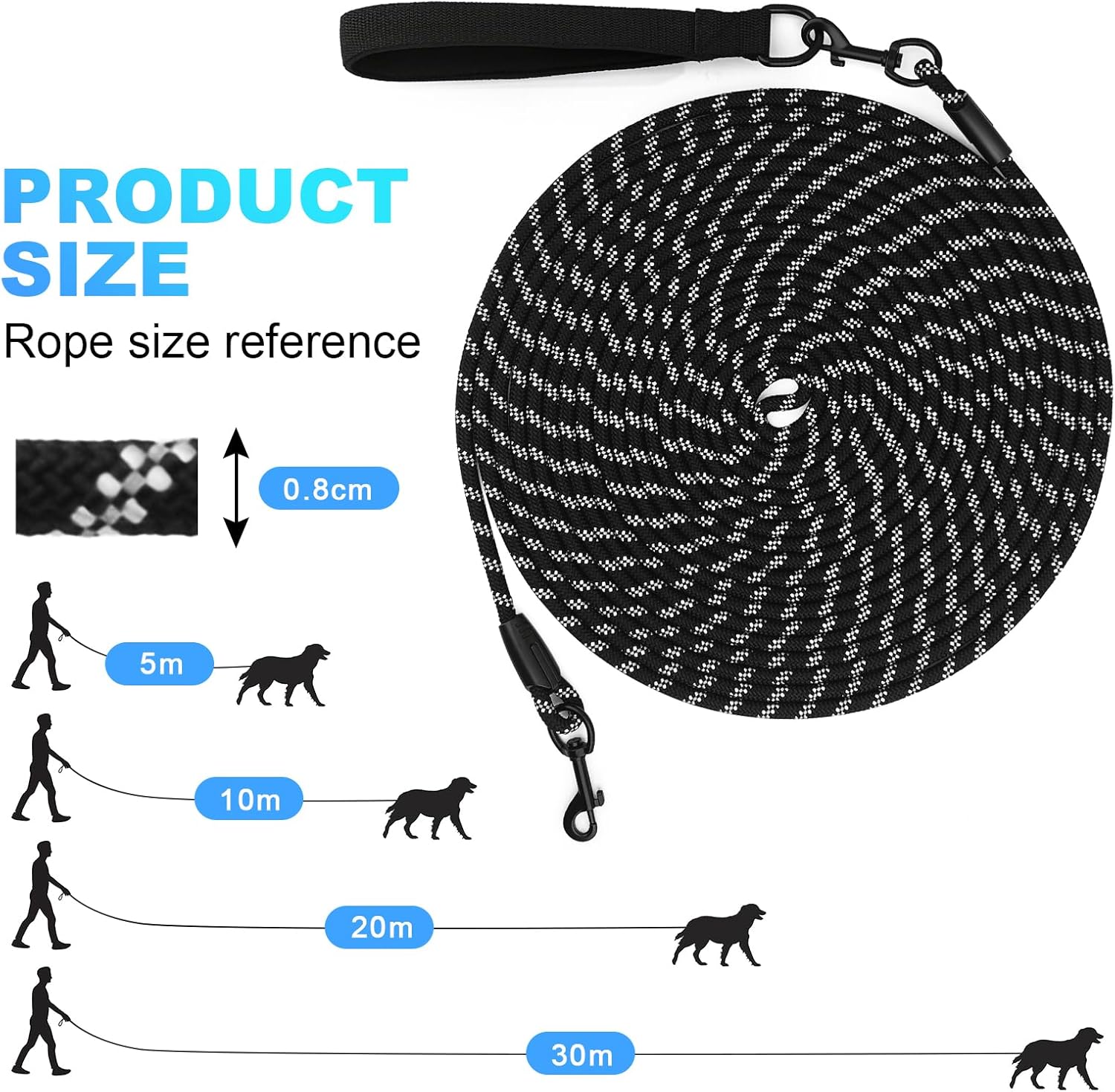 Thumbnail 4 de Training Lead for Dogs 10M Long Line Leash with Padded Handle and Dual Carabiners – Reflective, Durable Recall Lead