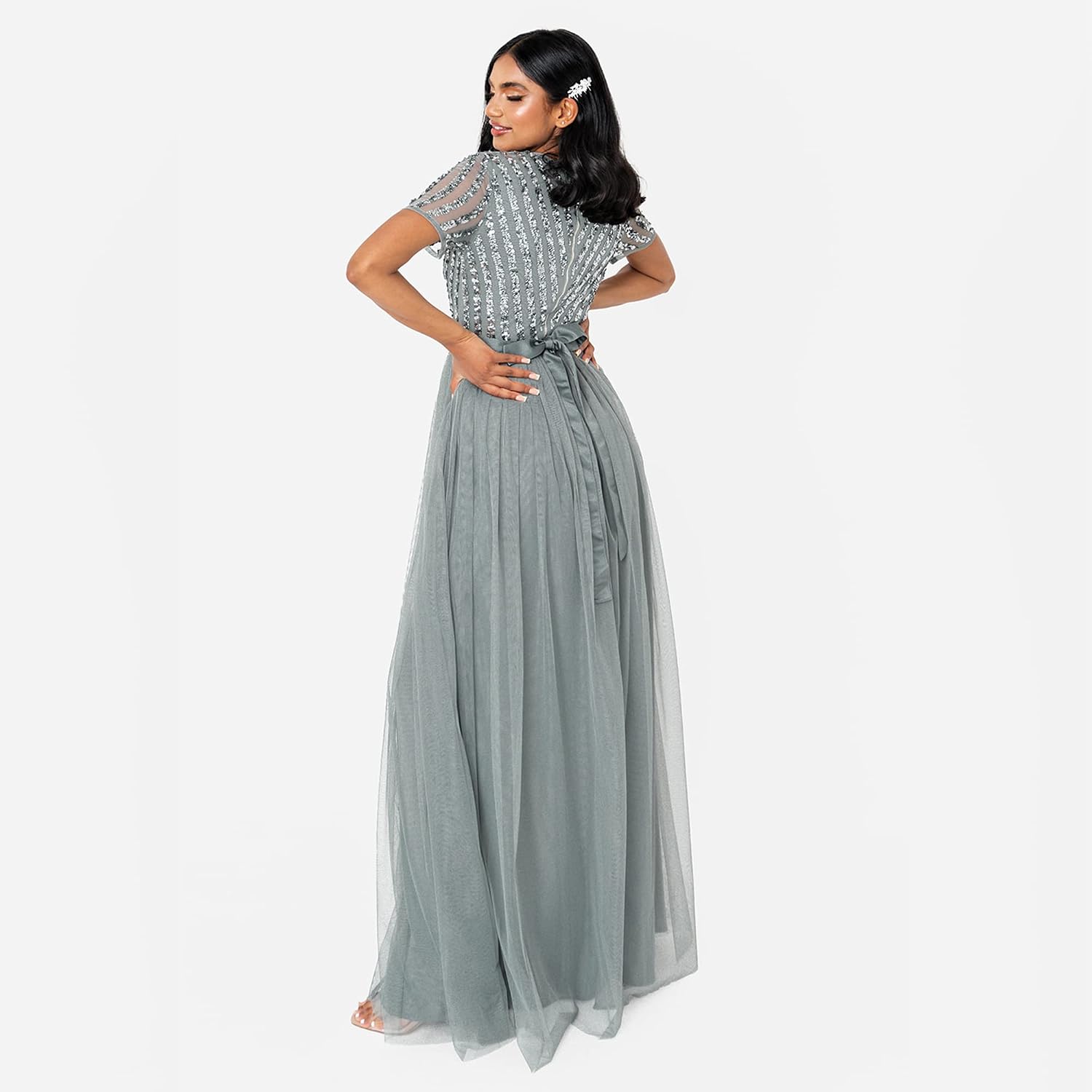 Detalle 2 de Damen Ballkleid Abendkleid mit V-Ausschnitt, Maxi-Länge & Pailletten – ideal als Hochzeitsgast