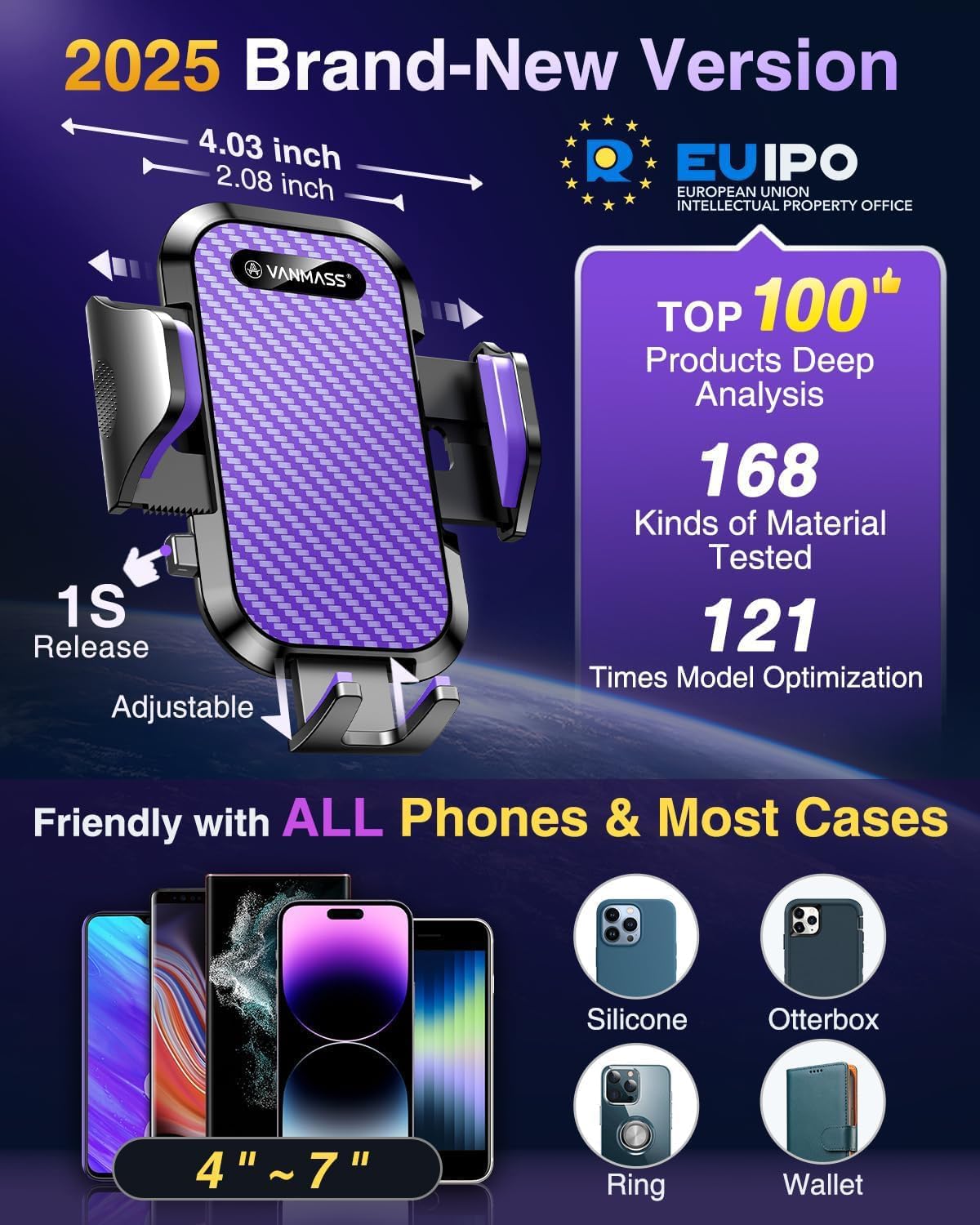 Thumbnail 4 de VANMASS 2026 Ultimate Car Phone Holder: Military-Grade, 69mm Suction, 360° Reach