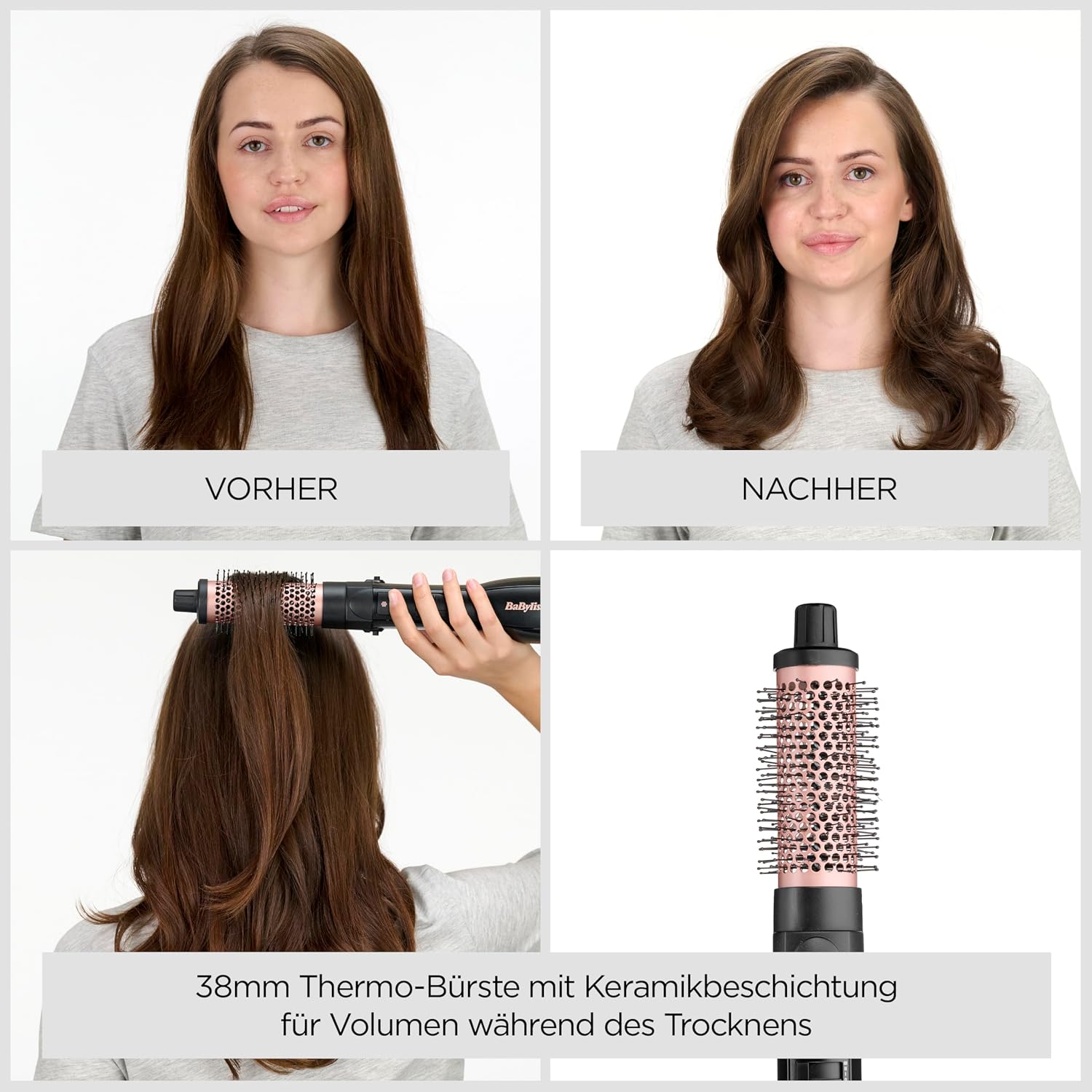 Detalle de BaByliss Smooth Finish 1200 (AS122E) Warmluftbürste mit 5 Aufsätzen, 3 Heizstufen und Ionen-Technologie
