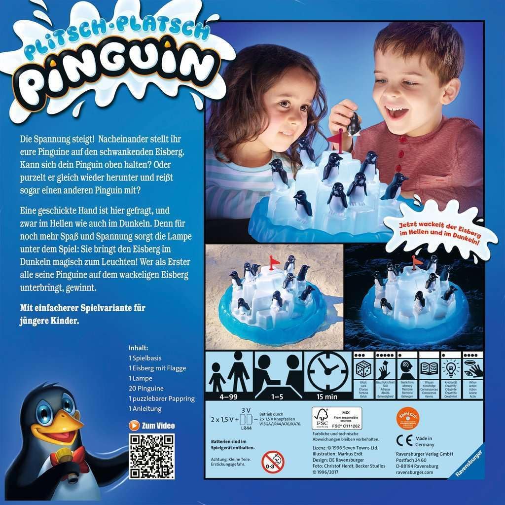 Detalle 2 de Ravensburger 21325 Plitsch Splash Penguin behendigheidsspel met ledlamp