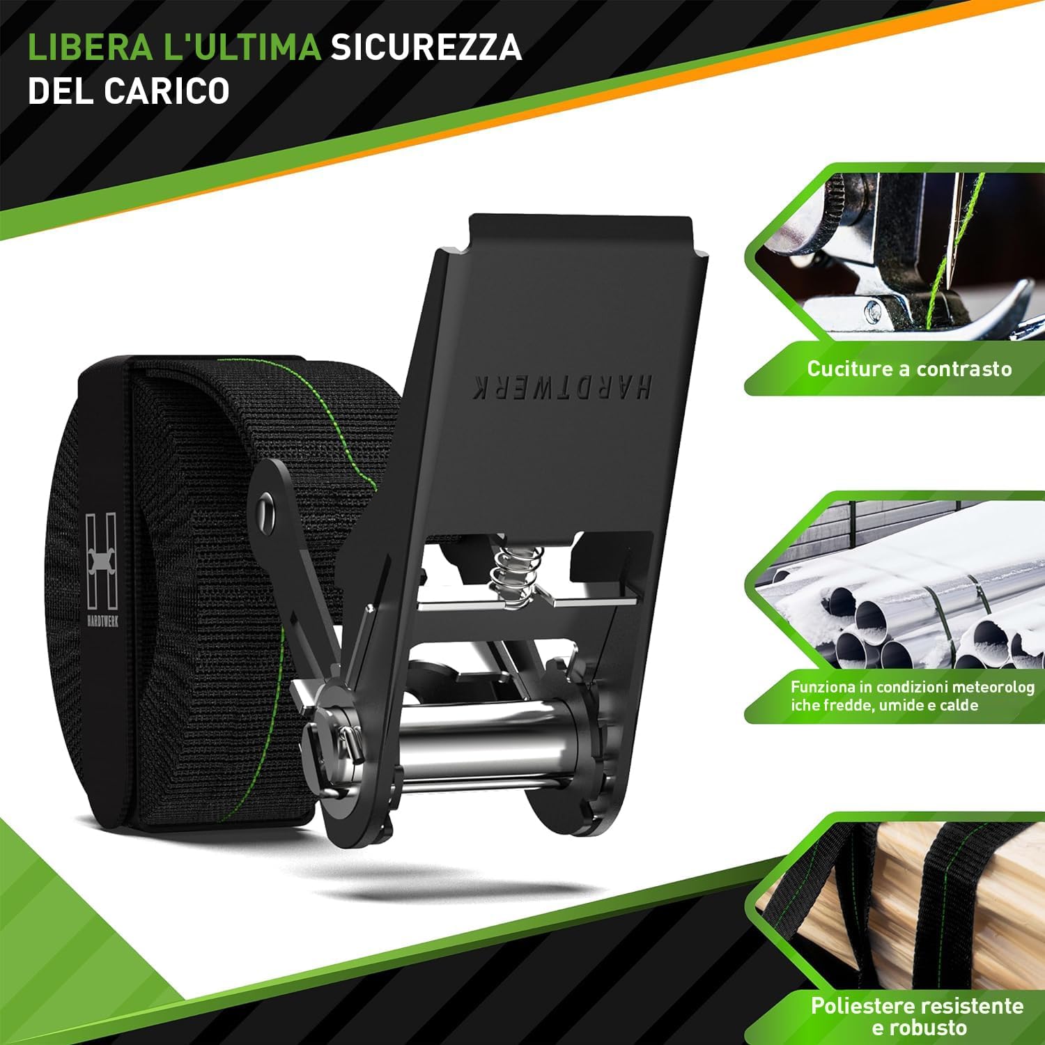 Detalle 2 de HARDTWERK Cinghie di serraggio 6m 4 pezzi