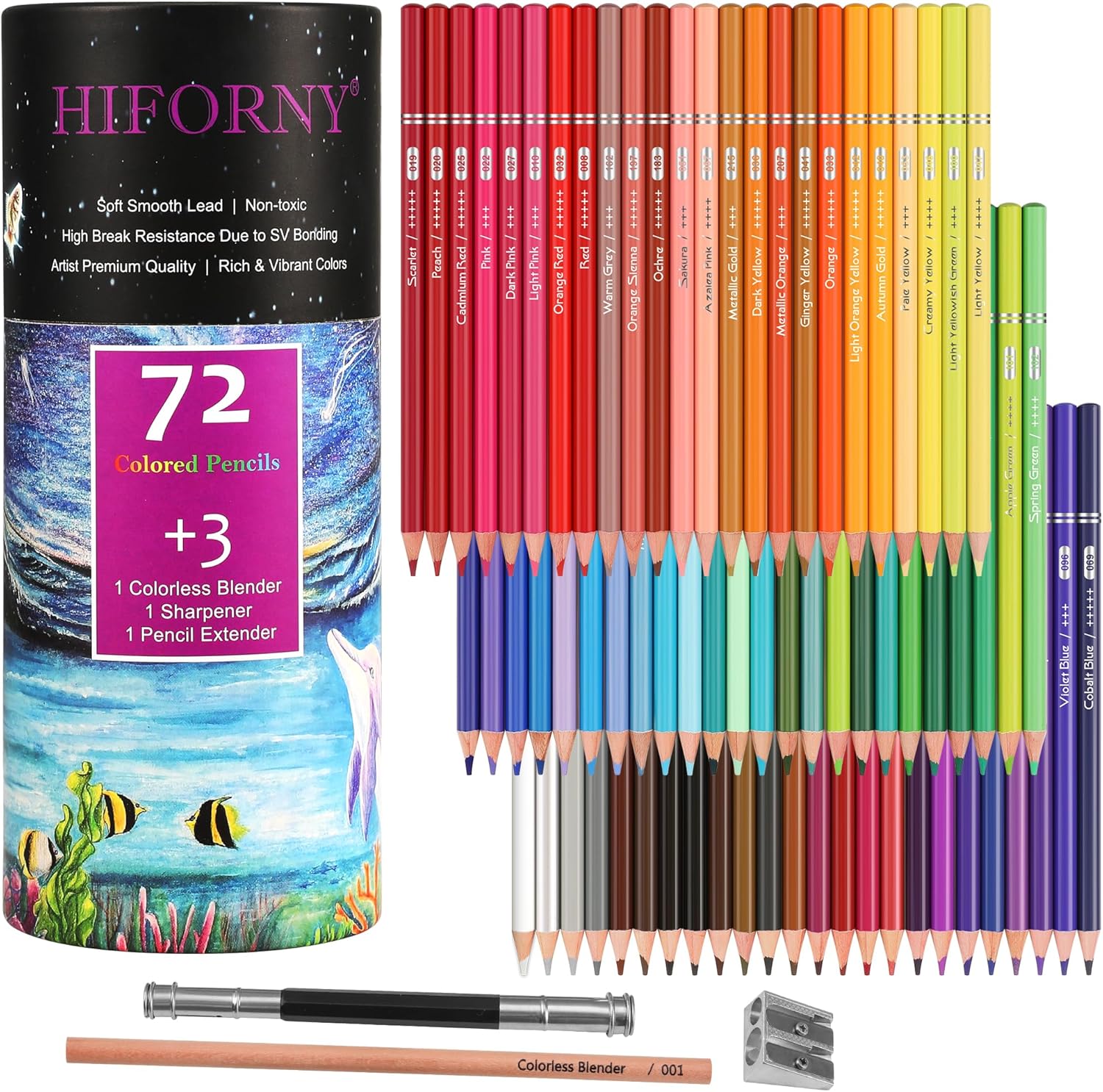 Detalle de HIFORNY Set di 75 Matite Colorate per Adulti: 72 Colori, Nucleo Morbido e Accessori Essenziali