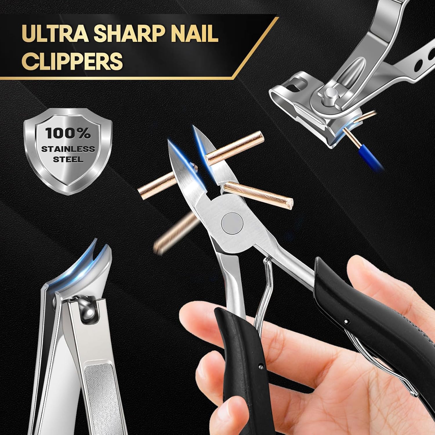 Detalle 1 de Toenail Clippers for Thick Nails – 7-piece large pedicure set with 360° rotating clipper, ingrown tools and nail file