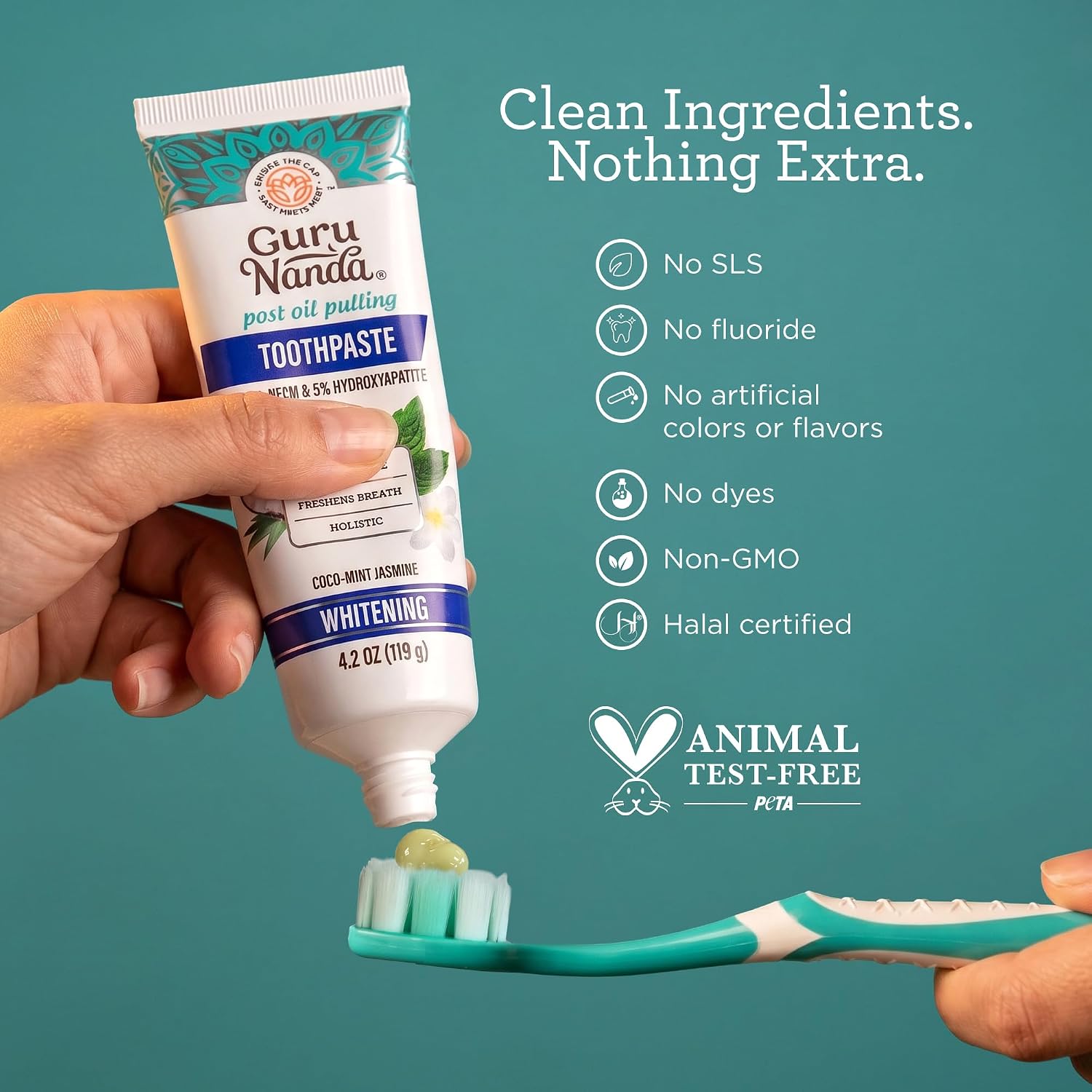 Thumbnail 6 de GuruNanda Hydroxyapatite Toothpaste for Whitening with Neem & Xylitol – Fluoride/SLS-Free, Fresh CocoMint Jasmine (Pack of 2)