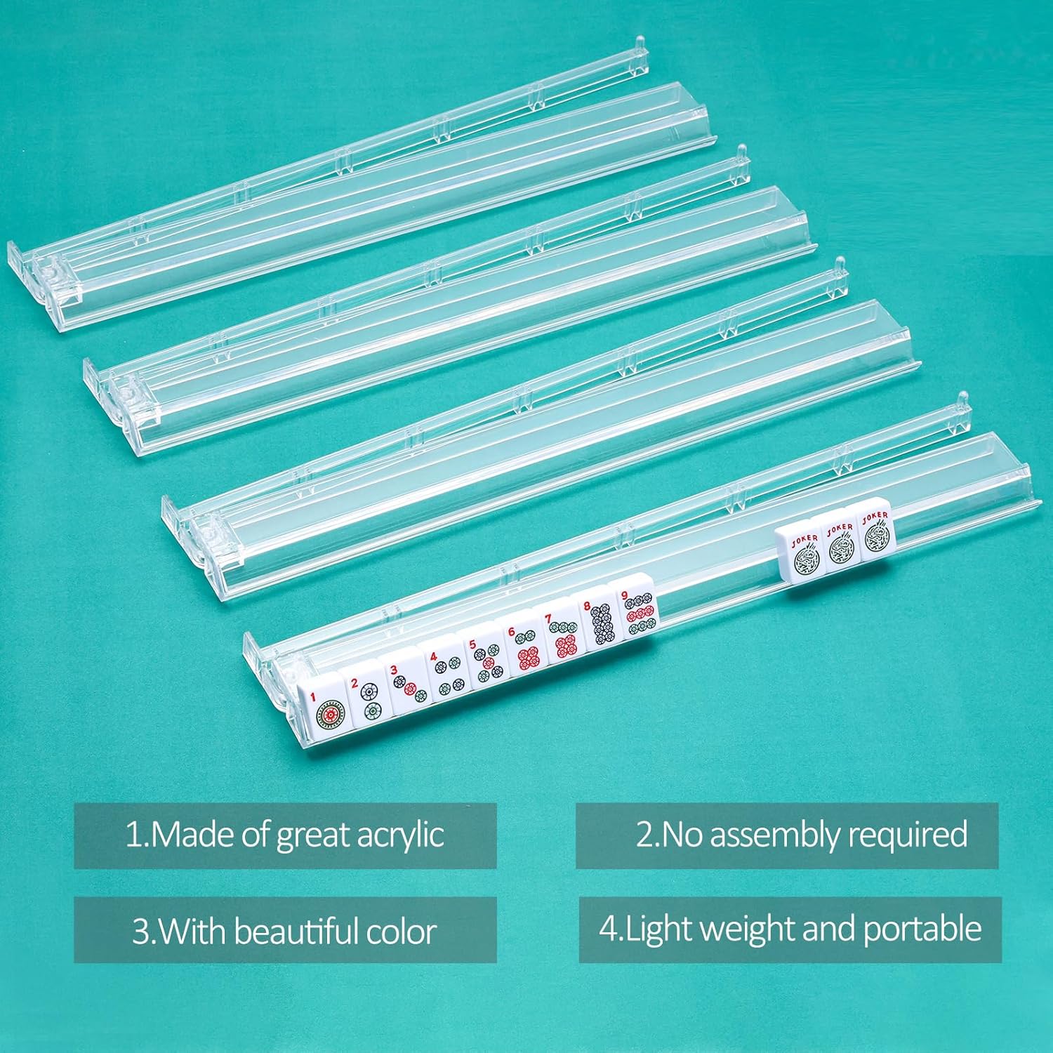 Detalle de GUSTARIA Mahjong All-in-One Tile Rack & Pusher: White, Set of 4