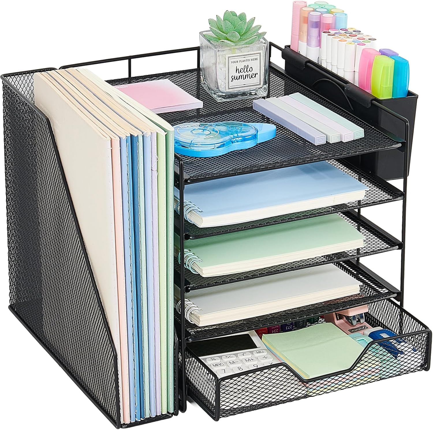 Gugsey Desk File Organizer 5-Tier Metal Desktop Organizer with Drawer