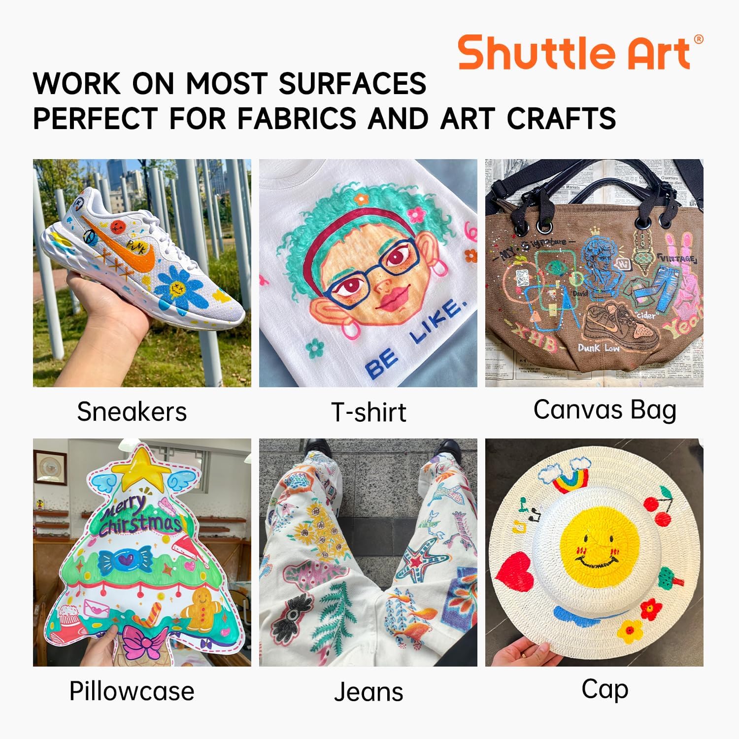 Detalle de Shuttle Art Fabric Pens: 28 Colours Fine Tip Permanent Markers for Clothes, Shoes and More